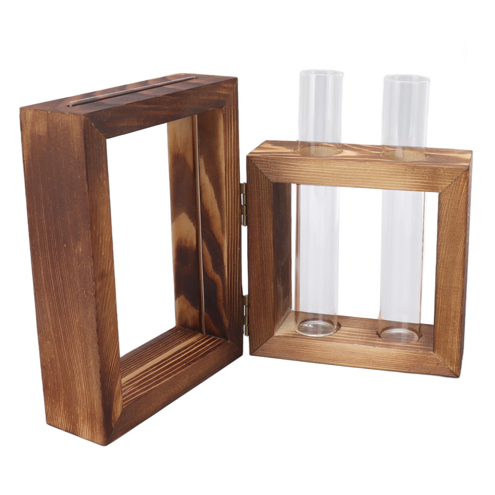 Plant Propagation Station Wooden Stand with 2 Glass Test Tubes Wooden Frame Glass Hydroponic Test Tube Vase Flower Pot Table Ornament for Water Planting Flower - Image 5