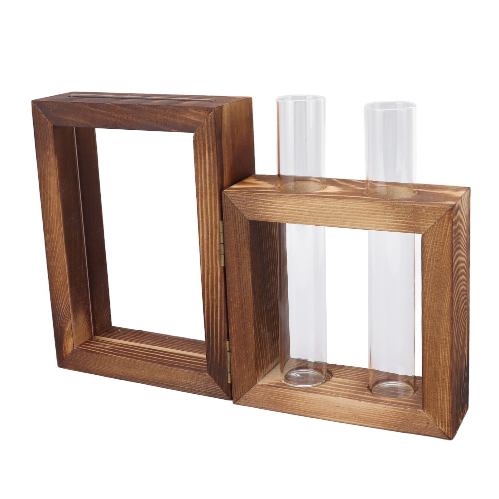 Plant Propagation Station Wooden Stand with 2 Glass Test Tubes Wooden Frame Glass Hydroponic Test Tube Vase Flower Pot Table Ornament for Water Planting Flower - Image 7