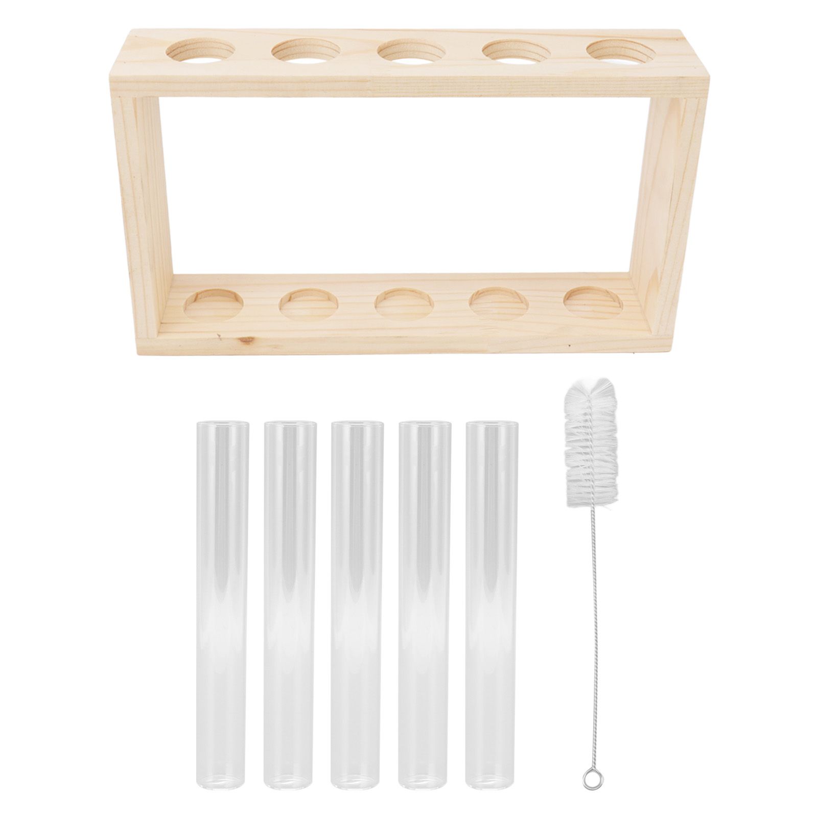 5 Test Tube Plant Terrarium Transparent Observe Growth Status Water Plant Holder with Wooden Stand for Herbs Log - Image 1