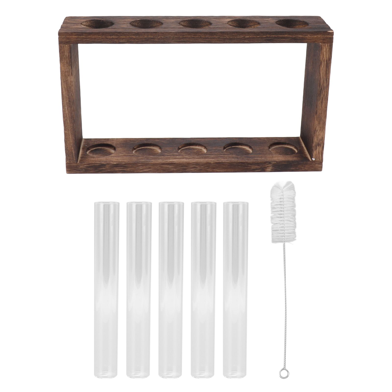 5 Test Tube Plant Terrarium Transparent Observe Growth Status Water Plant Holder with Wooden Stand for Herbs Carbon Color - Image 1