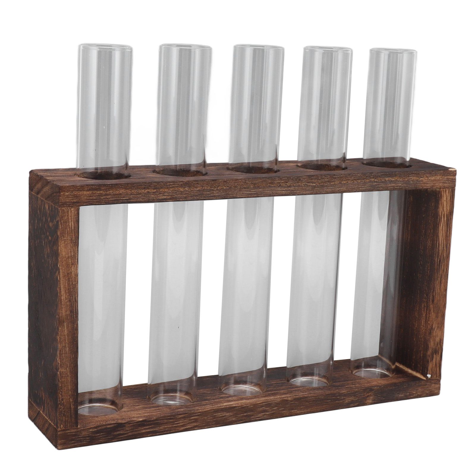 5 Test Tube Plant Terrarium Transparent Observe Growth Status Water Plant Holder with Wooden Stand for Herbs Carbon Color - Image 2