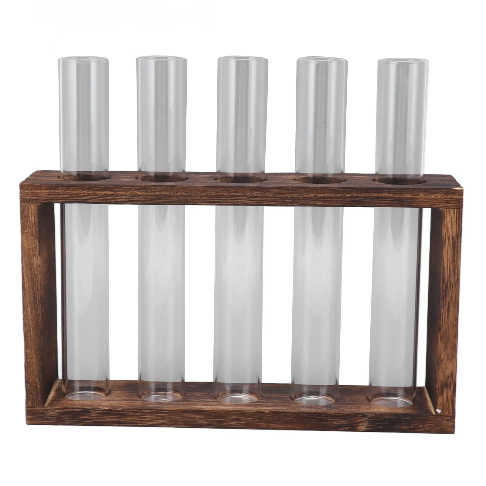 5 Test Tube Plant Terrarium Transparent Observe Growth Status Water Plant Holder with Wooden Stand for Herbs Carbon Color - Image 3