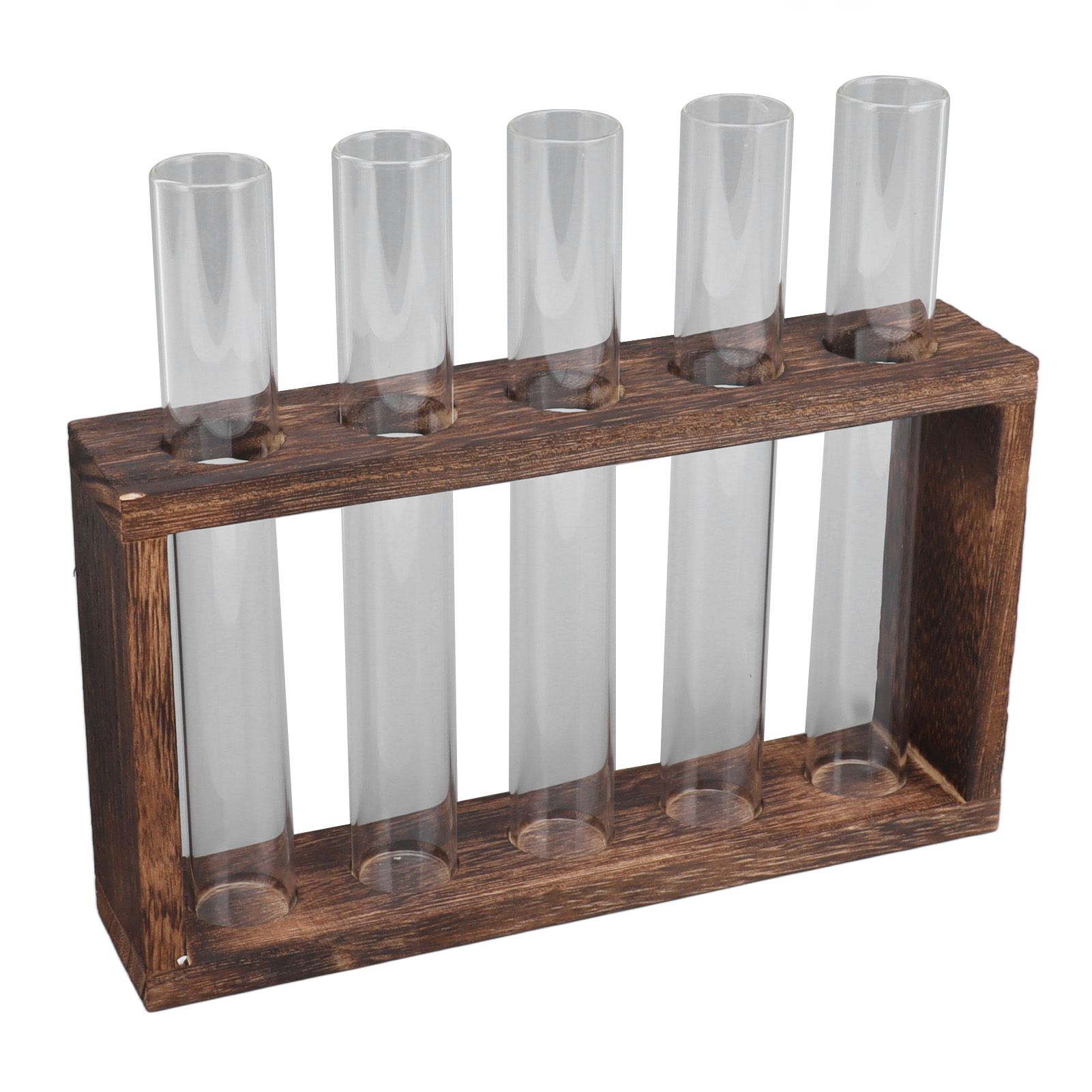 5 Test Tube Plant Terrarium Transparent Observe Growth Status Water Plant Holder with Wooden Stand for Herbs Carbon Color - Image 4