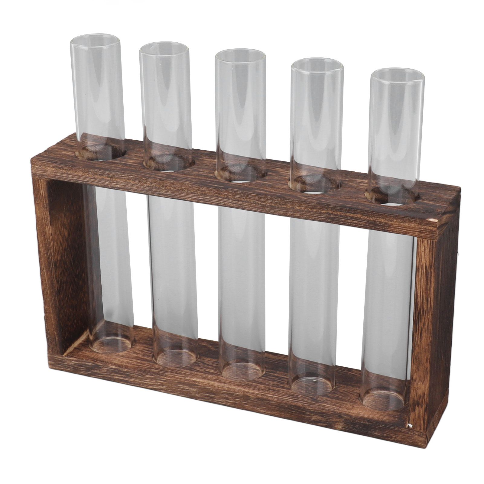 5 Test Tube Plant Terrarium Transparent Observe Growth Status Water Plant Holder with Wooden Stand for Herbs Carbon Color - Image 6