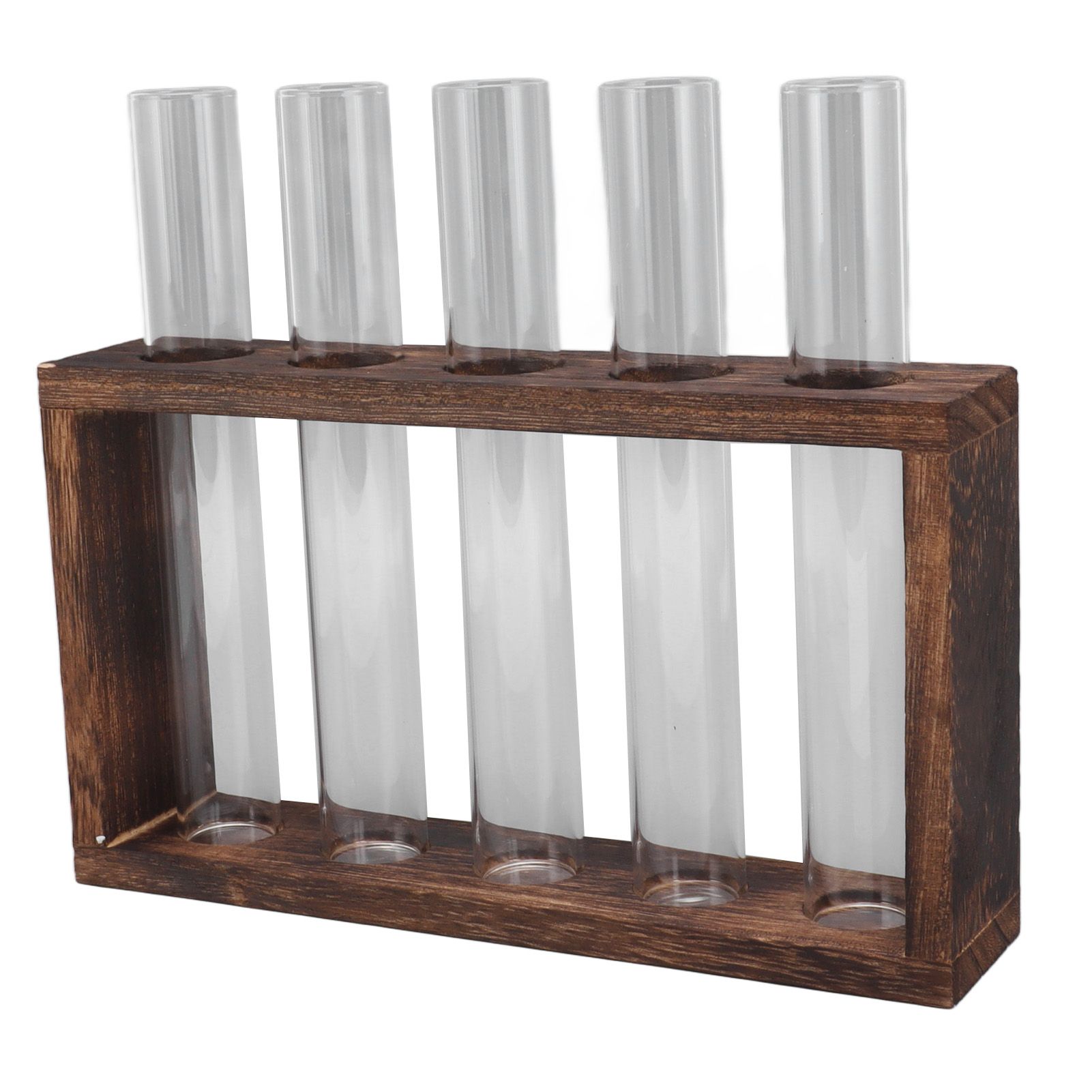5 Test Tube Plant Terrarium Transparent Observe Growth Status Water Plant Holder with Wooden Stand for Herbs Carbon Color - Image 7