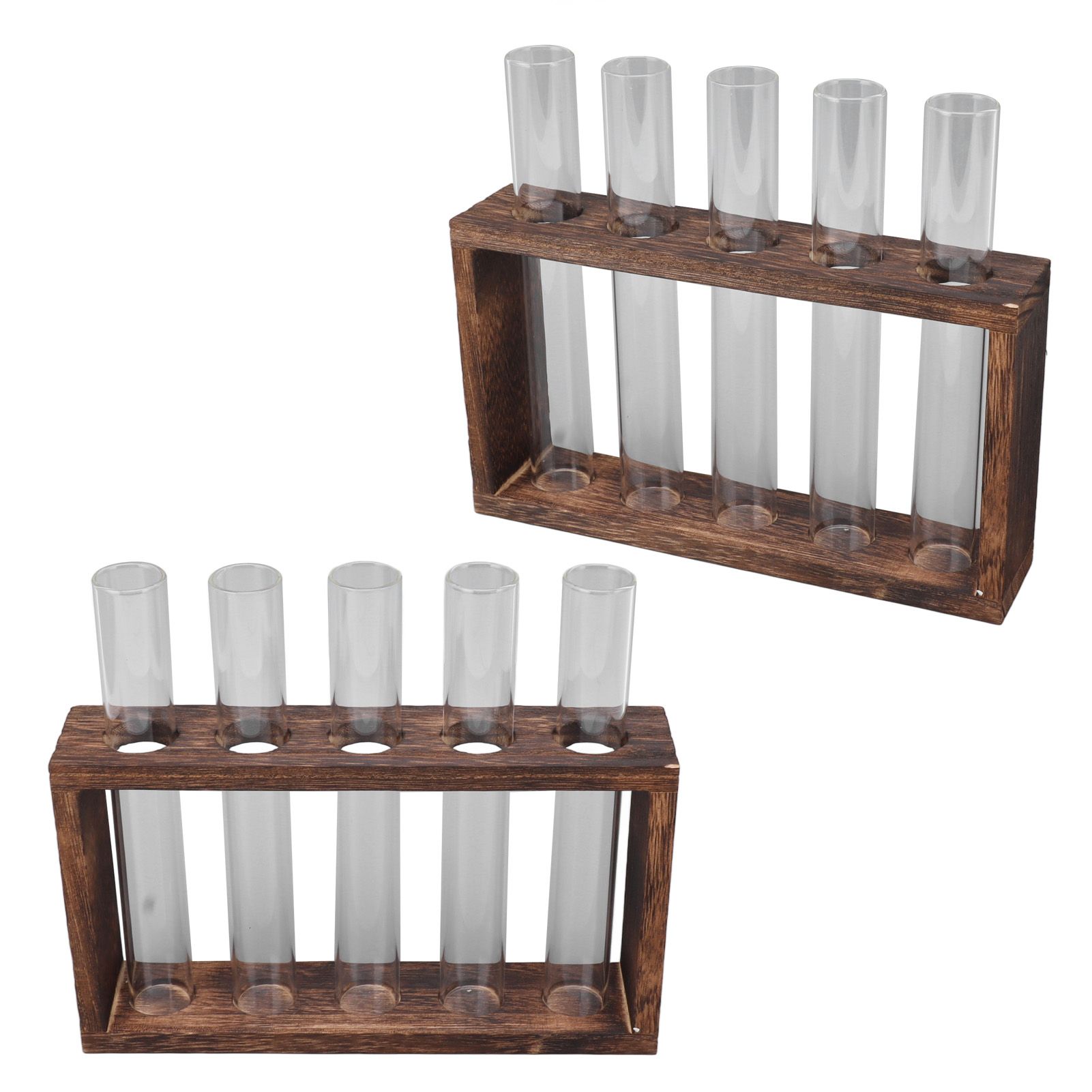 5 Test Tube Plant Terrarium Transparent Observe Growth Status Water Plant Holder with Wooden Stand for Herbs Carbon Color - Image 8