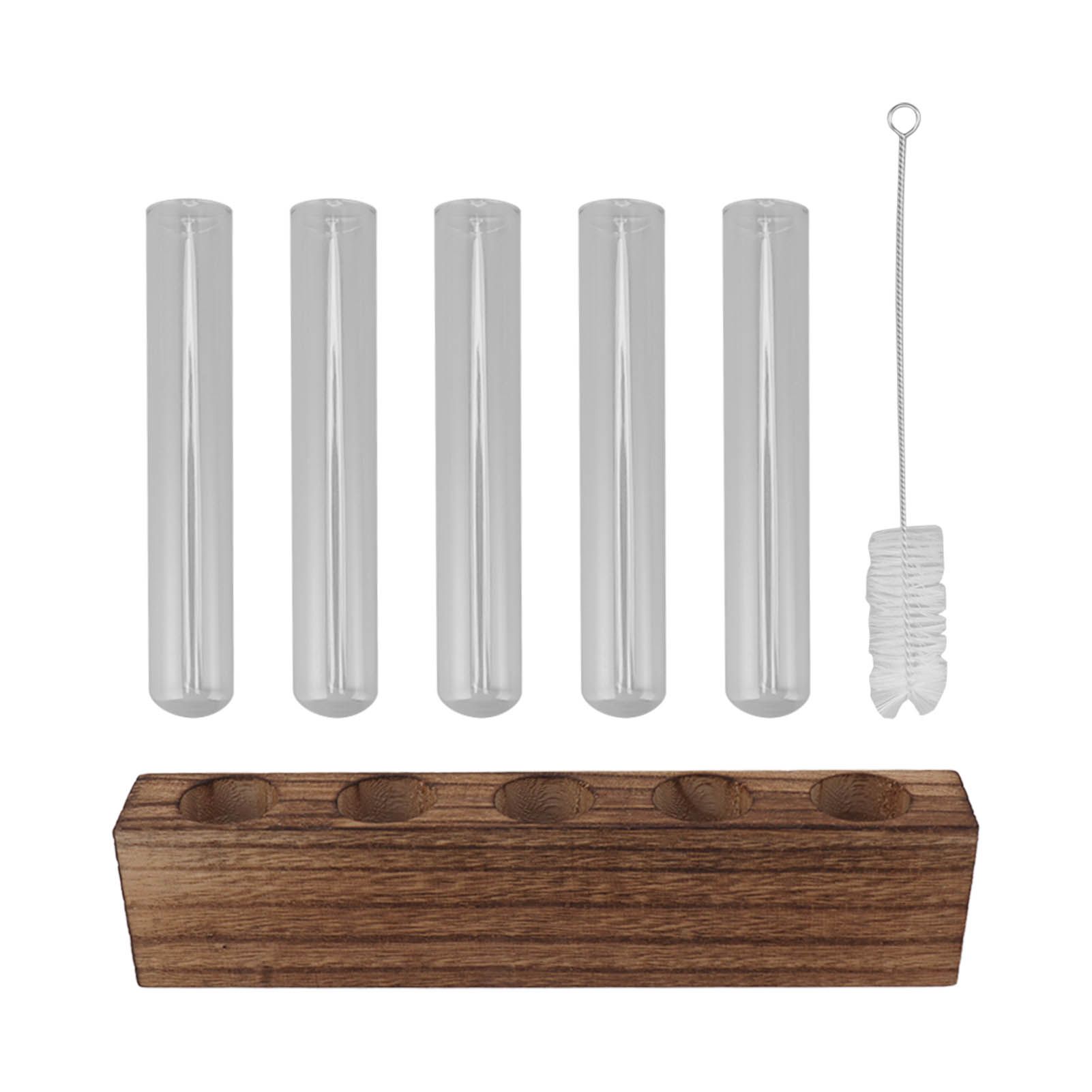 Glass Plant Propagation Station Plant Propagation Tubes Desktop Plant Terrarium With Wooden Stand Mini Test Tube Home Decor 5 Tubes - Image 1