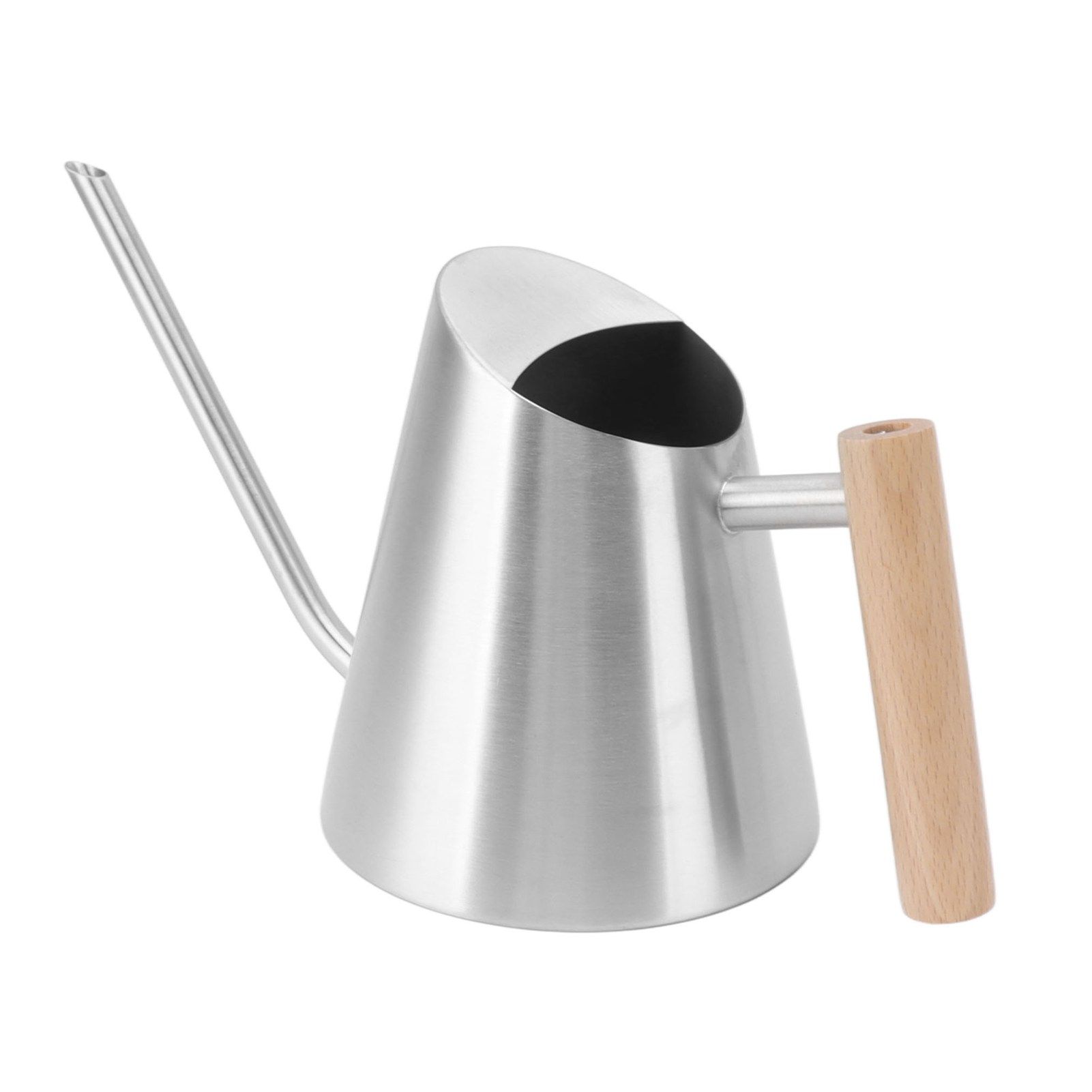 Watering Can with Long Spout Rustproof Stainless Steel Watering Pot with Wooden Handle for Garden Bonsai Indoor Outdoor Silver - Image 2