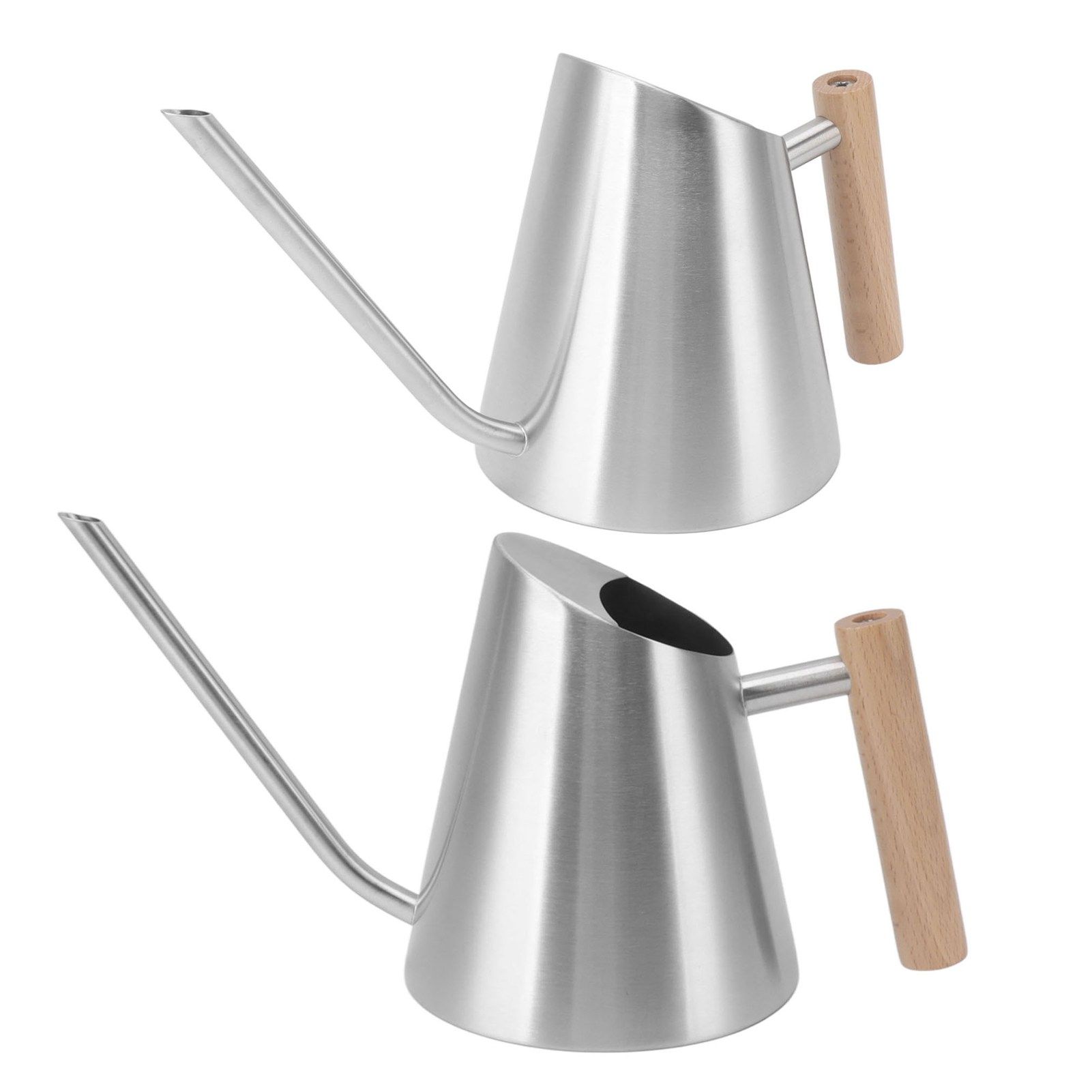 Watering Can with Long Spout Rustproof Stainless Steel Watering Pot with Wooden Handle for Garden Bonsai Indoor Outdoor Silver - Image 6