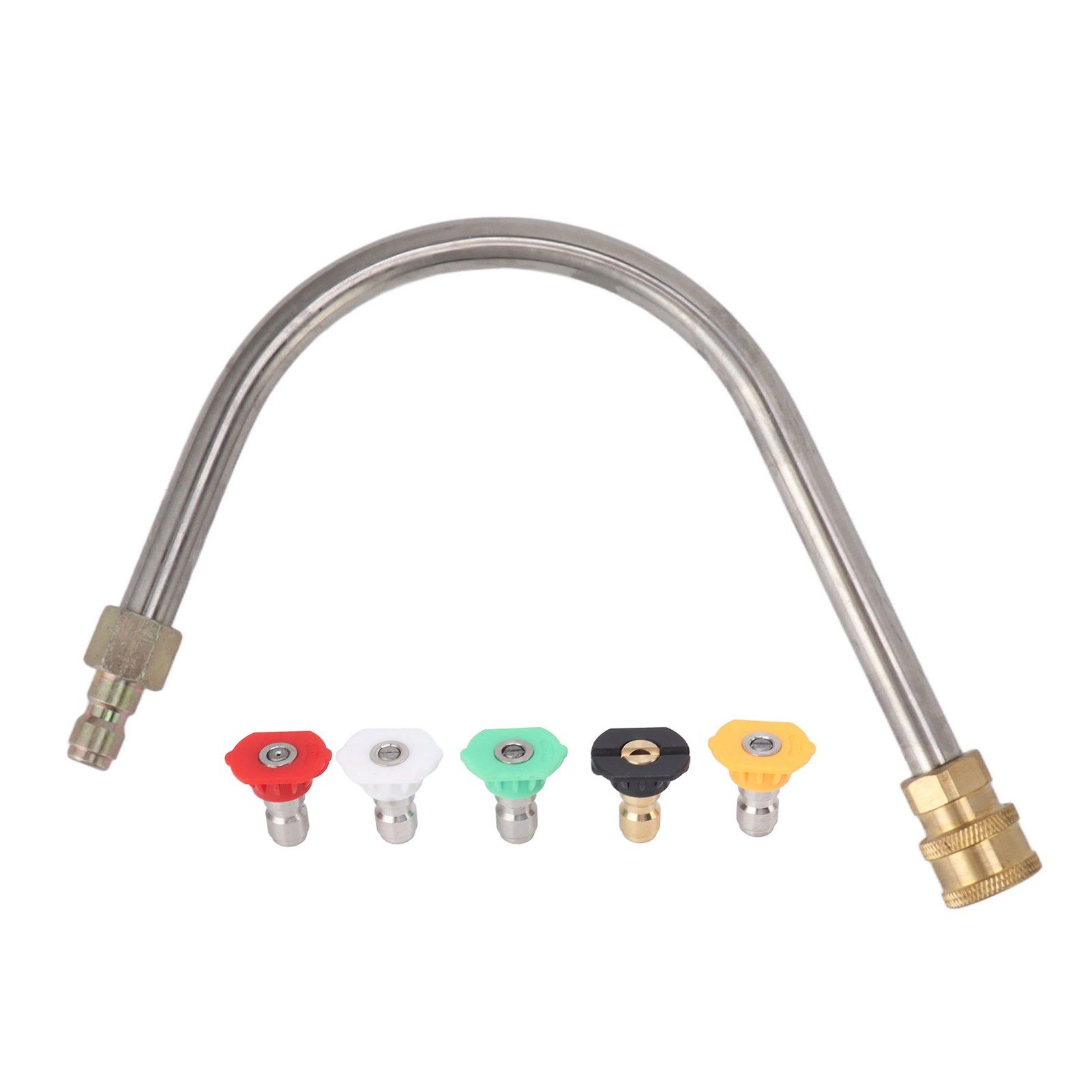 Pressure Washer Extension Wand Stainless Steel Brass 4000psi 1/4 Inch Quick Connect Power Washer Curved Rod Spray Lance for Replacement U Shaped with 5 Nozzles - Image 1