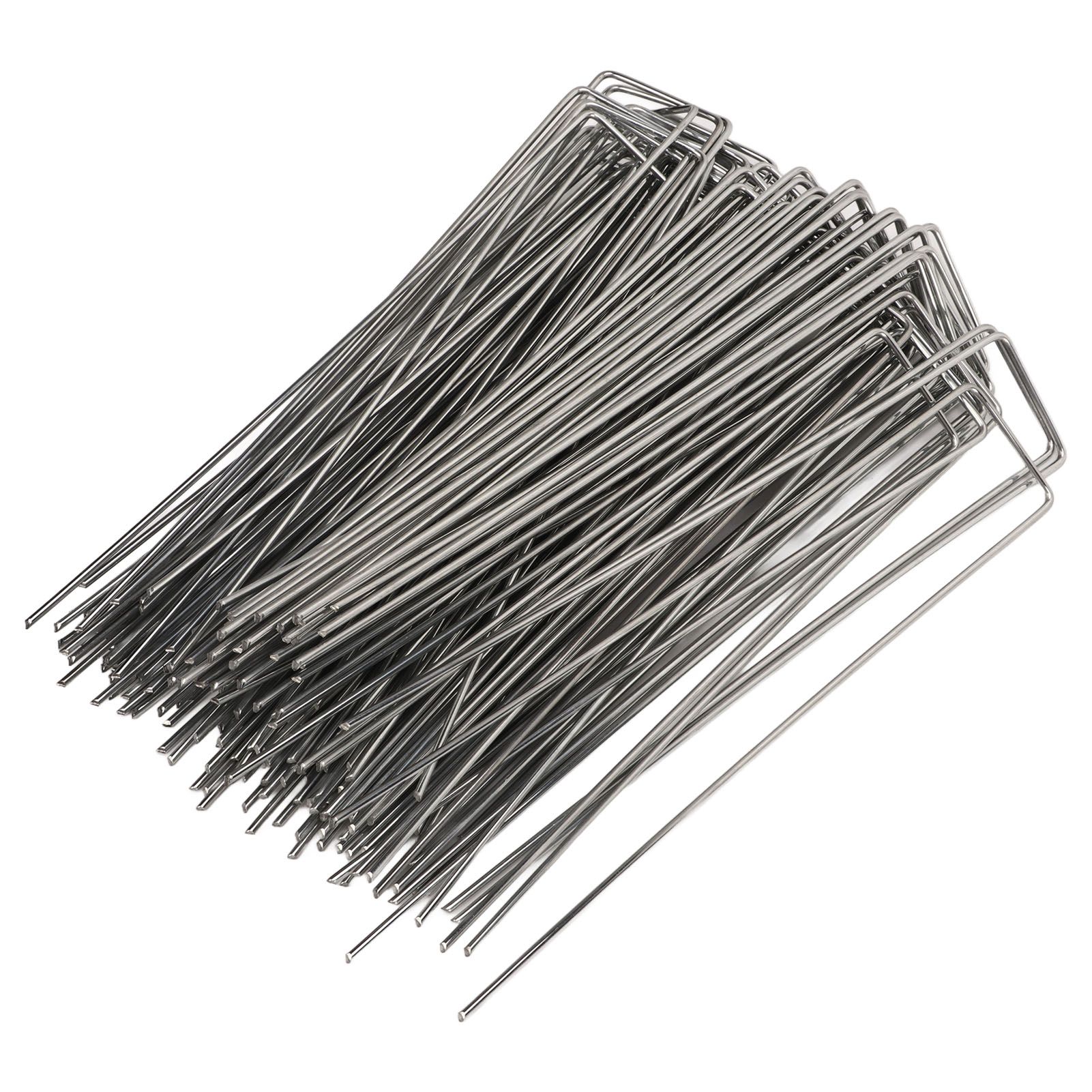 100Pcs U Shaped Garden Stakes Galvanized Steel Landscape Stakes Pins for Weed Barrier Sod Fabric Decorations Roughness 2.5mm/0.10in - Image 3