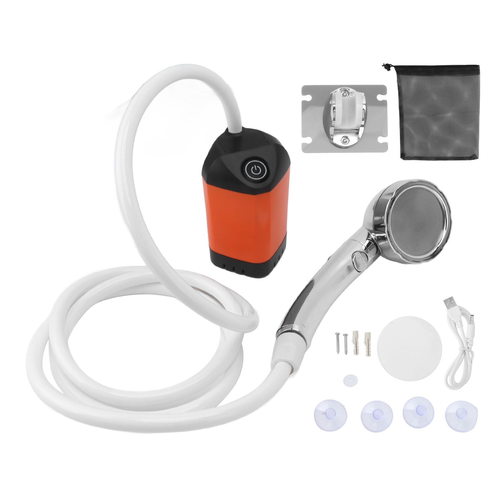 Portable Shower Camping Shower 3 Gears Adjustable Outdoor Camp Shower Pump Electric Rechargeable Portable Camping Shower Orange - Image 1