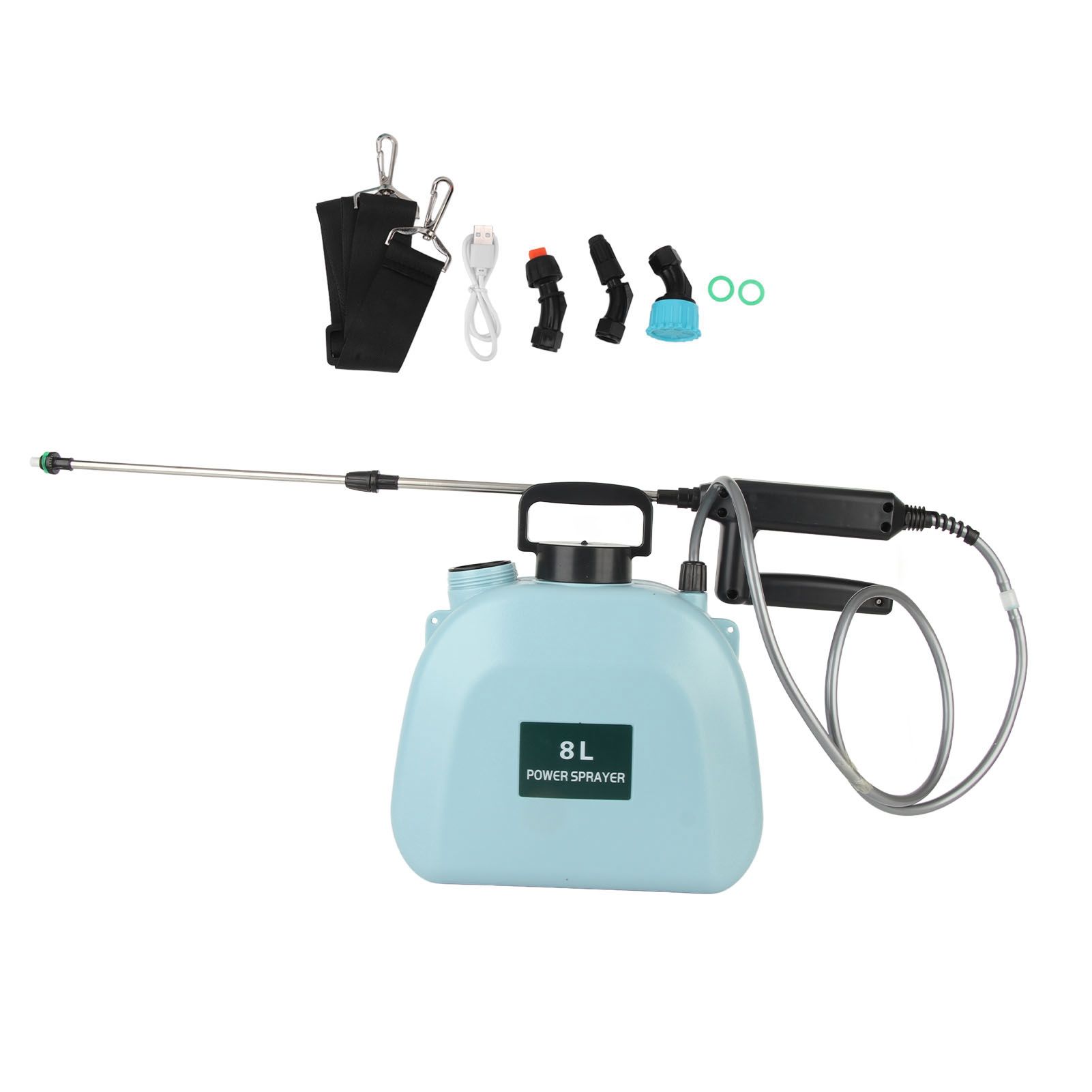 8L Electric Sprayer Slip Resistant Handle 2000mAh Battery Powered Sprayer with Shoulder Strap for Household Blue - Image 1