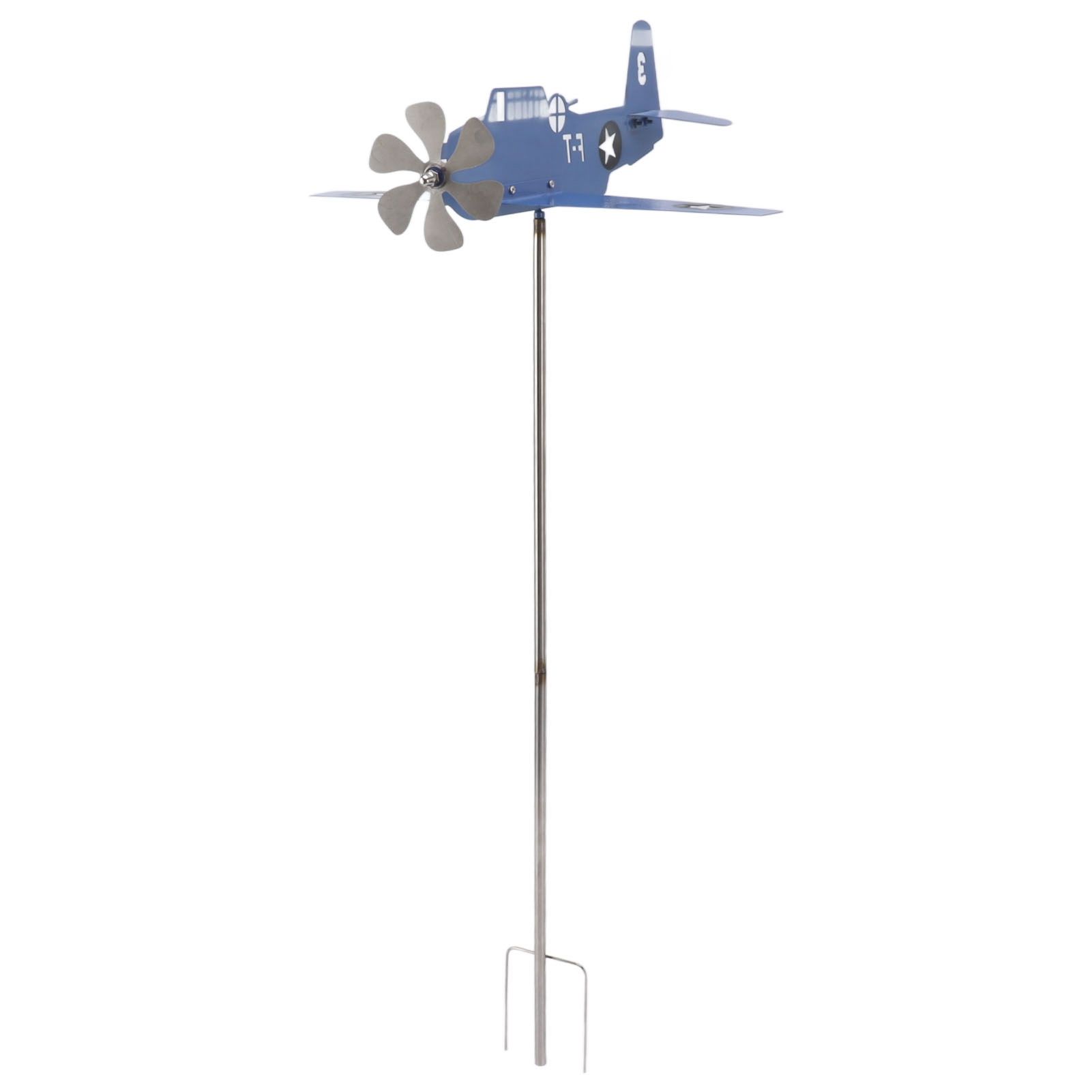 Airplane Weather Vane Iron Stainless Steel Outdoor Wind Spinner Windmill for Garden Patio Lawn Yard Blue - Image 3