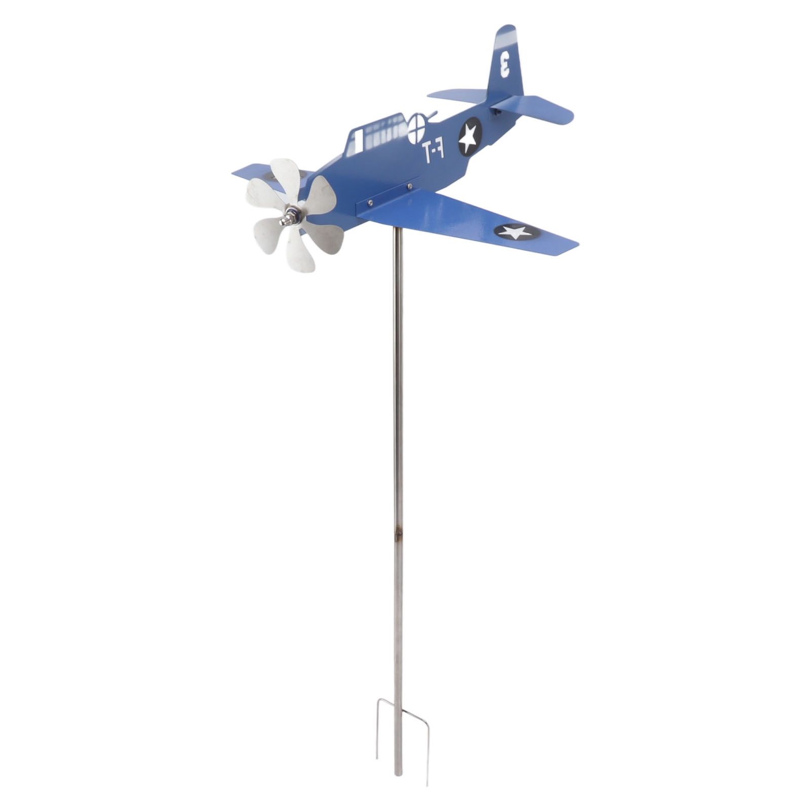 Airplane Weather Vane Iron Stainless Steel Outdoor Wind Spinner Windmill for Garden Patio Lawn Yard Blue - Image 4