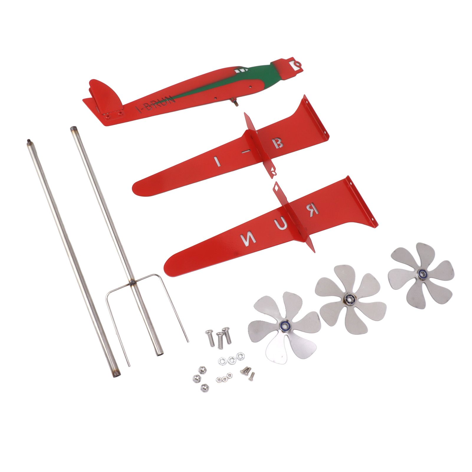 Metal Aircraft Weather Vane 3D Red Rustproof Smooth Airplane Windmill Wind Spinner for Garage Dome Barn Patio Red - Image 1