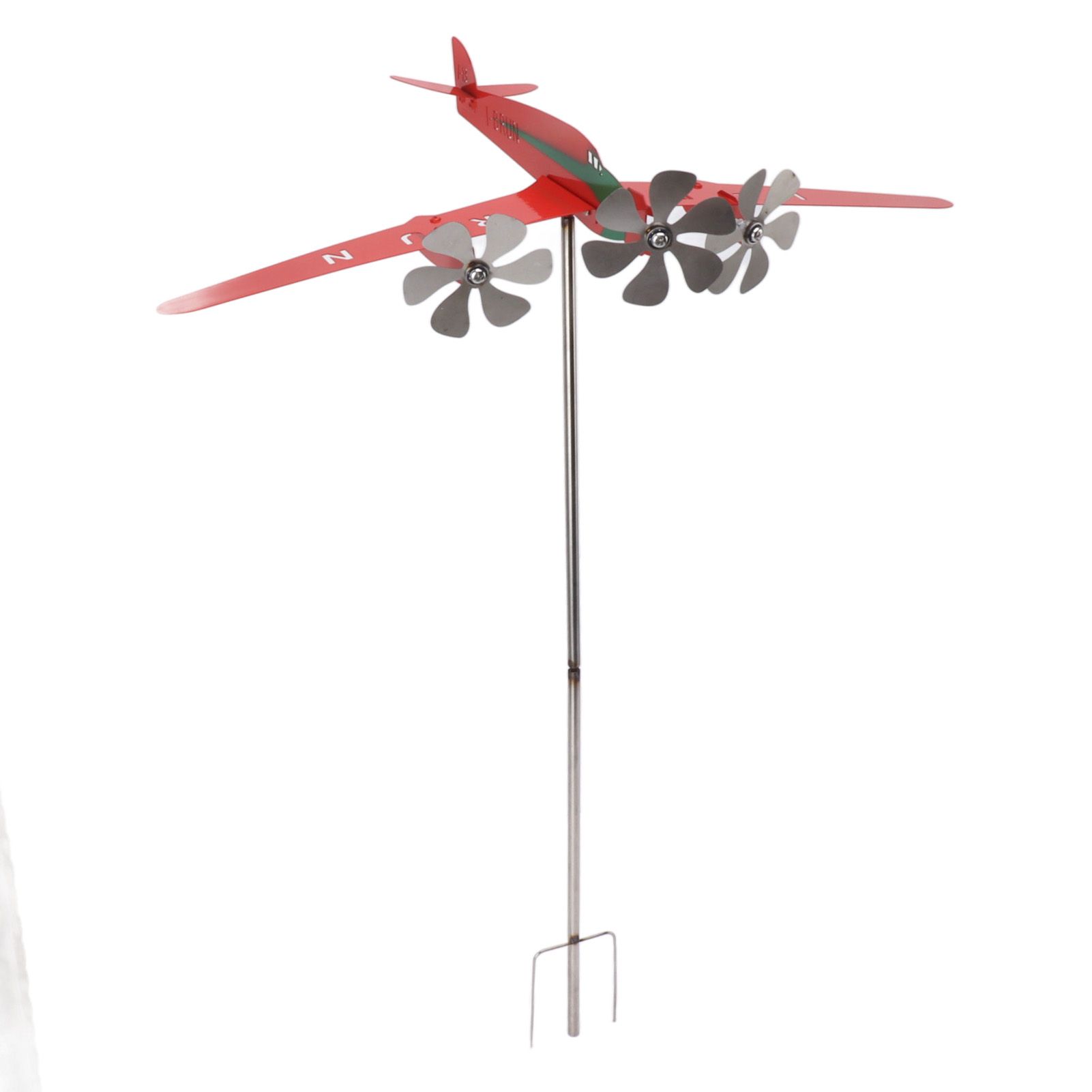 Metal Aircraft Weather Vane 3D Red Rustproof Smooth Airplane Windmill Wind Spinner for Garage Dome Barn Patio Red - Image 3