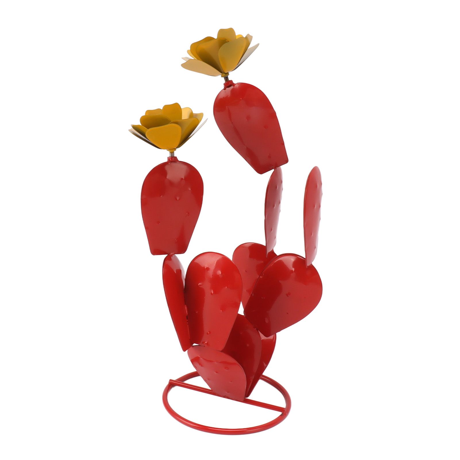 Metal Prickly Pear Cactus with Flowers Iron Rustic Cactus Statue Desert Decor Sculpture for Garden Yard Lawn Patio Red - Image 1