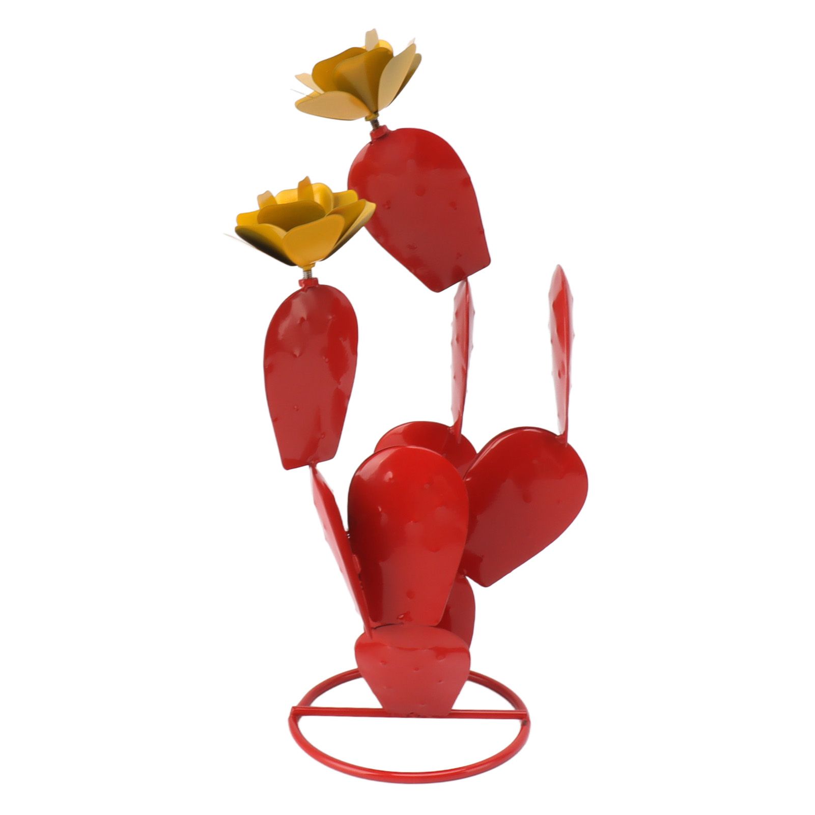 Metal Prickly Pear Cactus with Flowers Iron Rustic Cactus Statue Desert Decor Sculpture for Garden Yard Lawn Patio Red - Image 2
