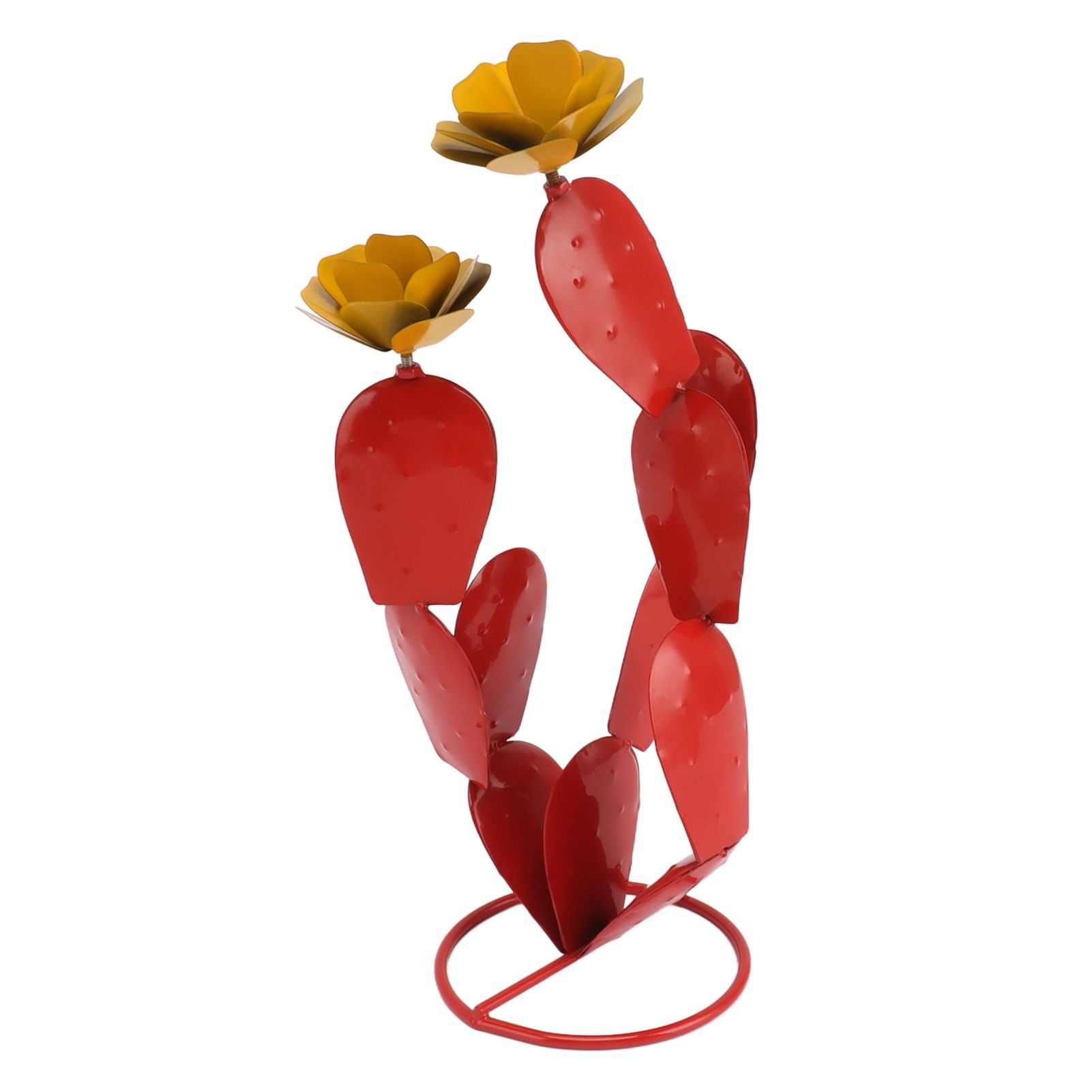 Metal Prickly Pear Cactus with Flowers Iron Rustic Cactus Statue Desert Decor Sculpture for Garden Yard Lawn Patio Red - Image 3