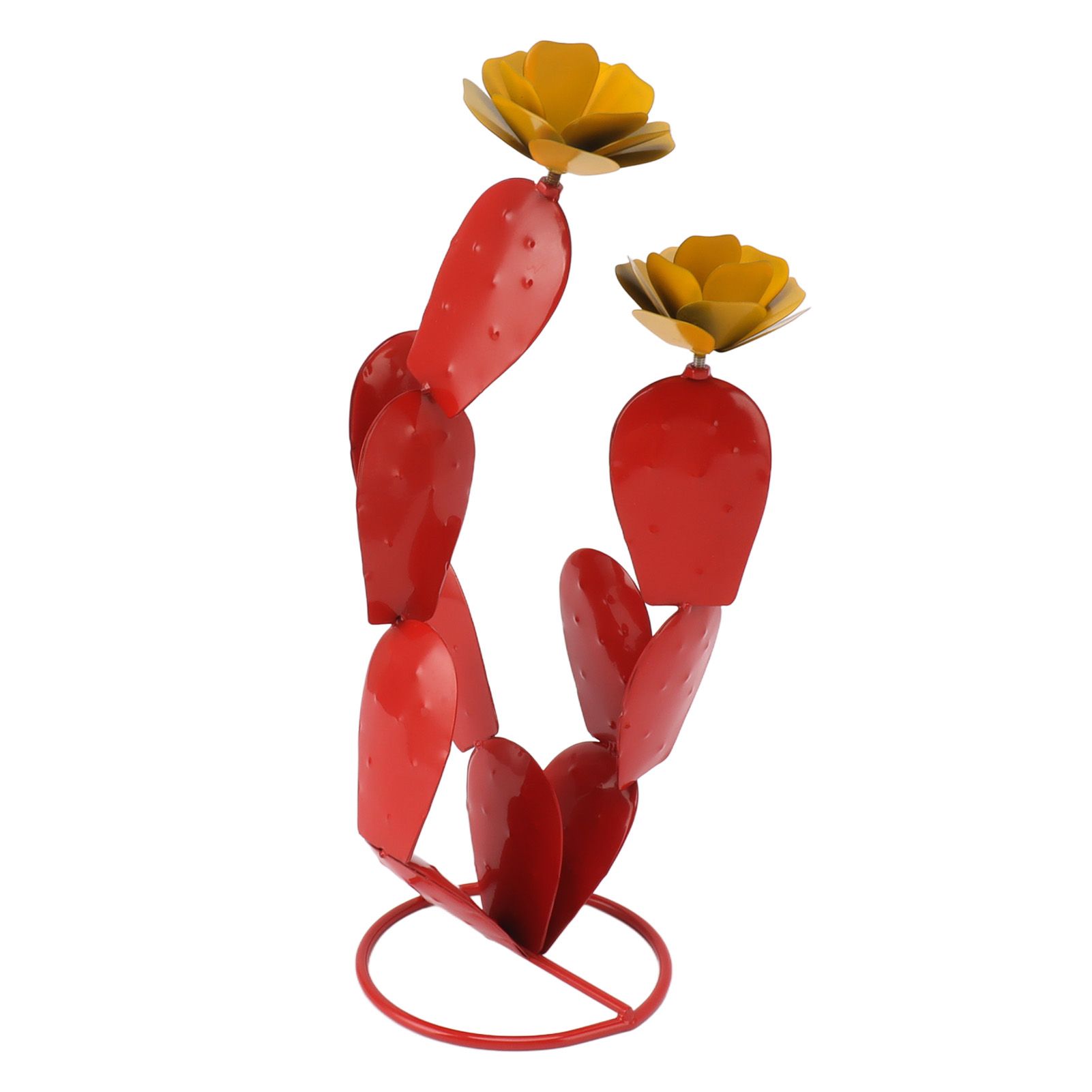 Metal Prickly Pear Cactus with Flowers Iron Rustic Cactus Statue Desert Decor Sculpture for Garden Yard Lawn Patio Red - Image 4