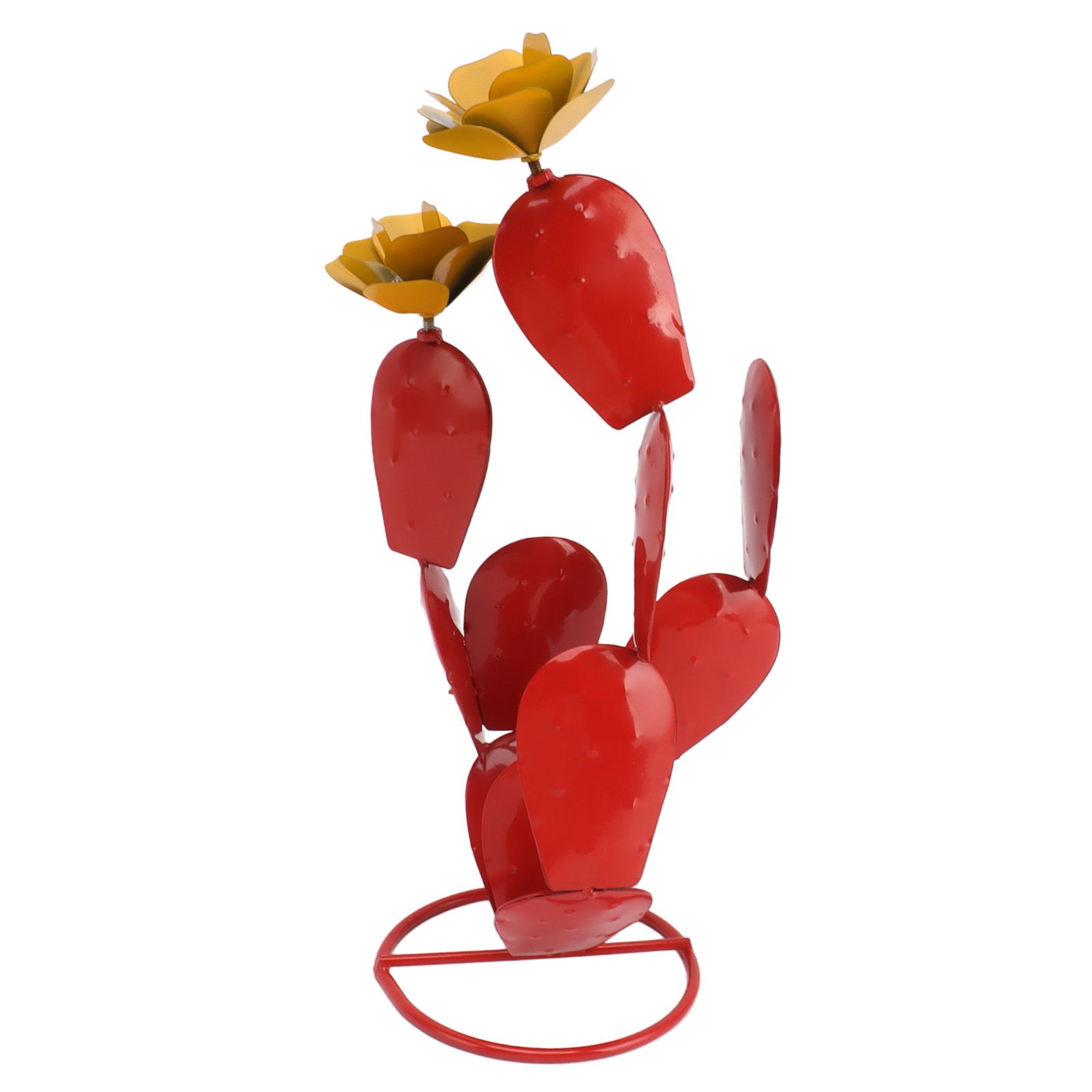 Metal Prickly Pear Cactus with Flowers Iron Rustic Cactus Statue Desert Decor Sculpture for Garden Yard Lawn Patio Red - Image 5