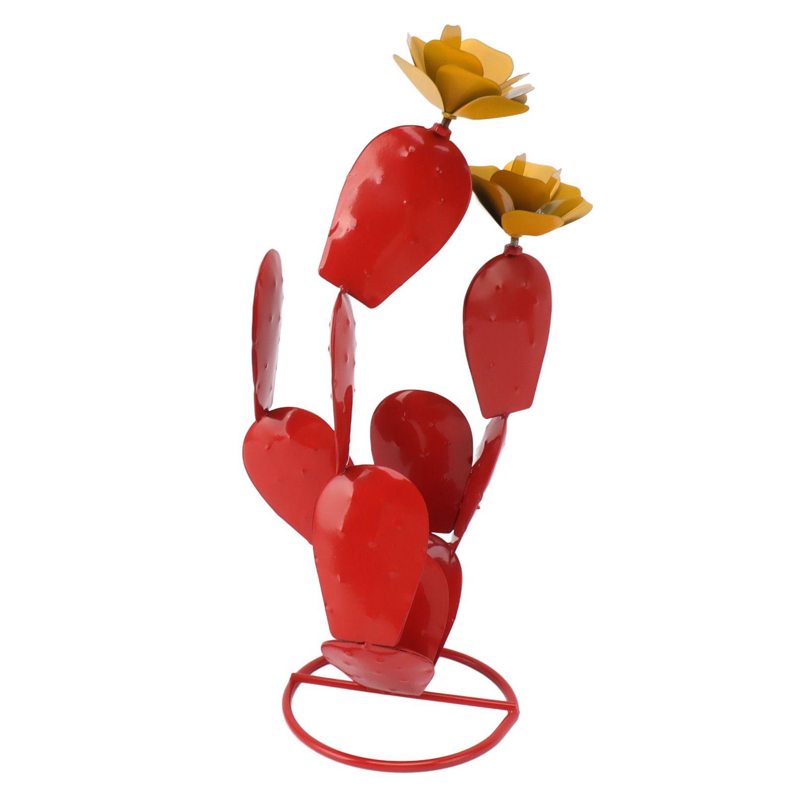 Metal Prickly Pear Cactus with Flowers Iron Rustic Cactus Statue Desert Decor Sculpture for Garden Yard Lawn Patio Red - Image 6