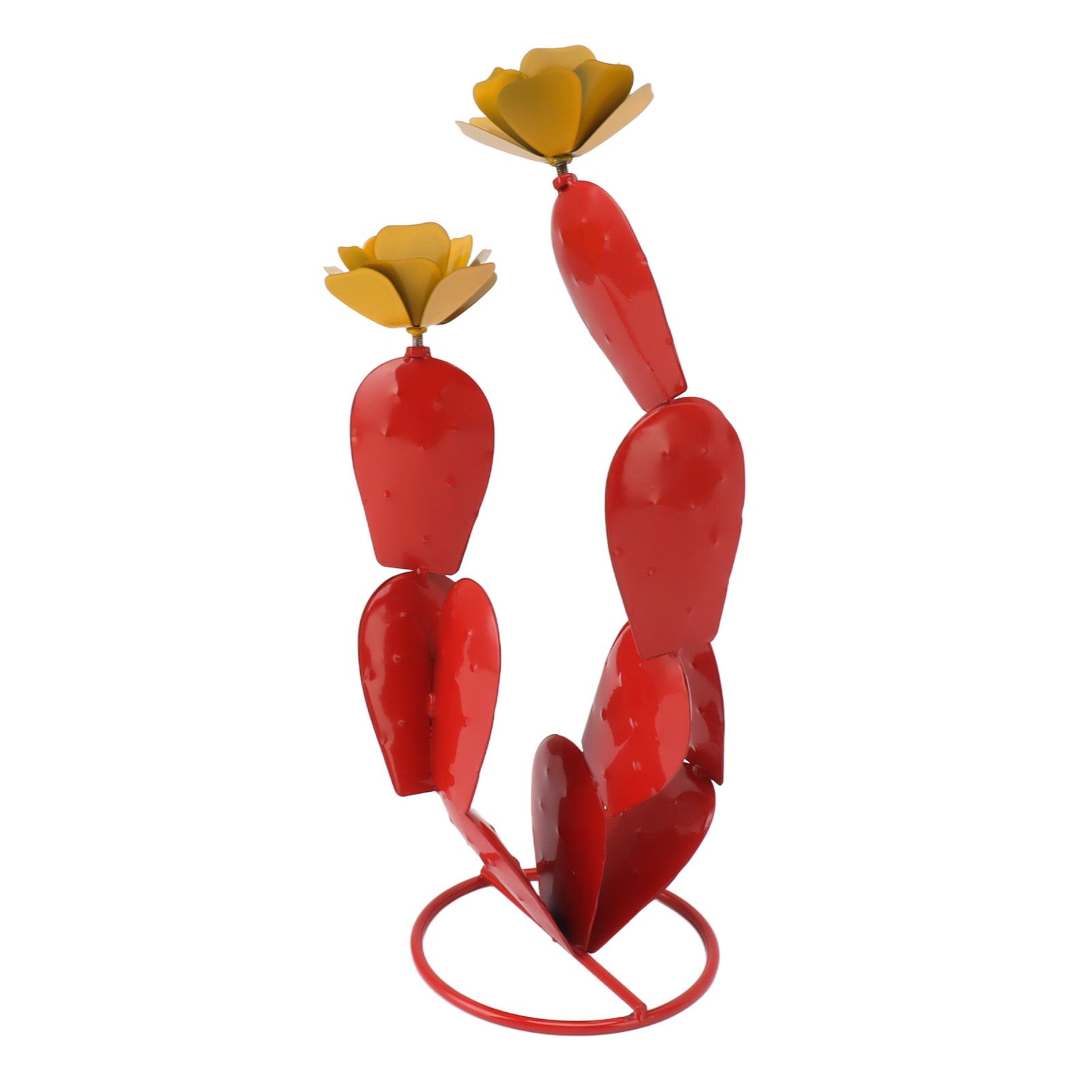 Metal Prickly Pear Cactus with Flowers Iron Rustic Cactus Statue Desert Decor Sculpture for Garden Yard Lawn Patio Red - Image 8