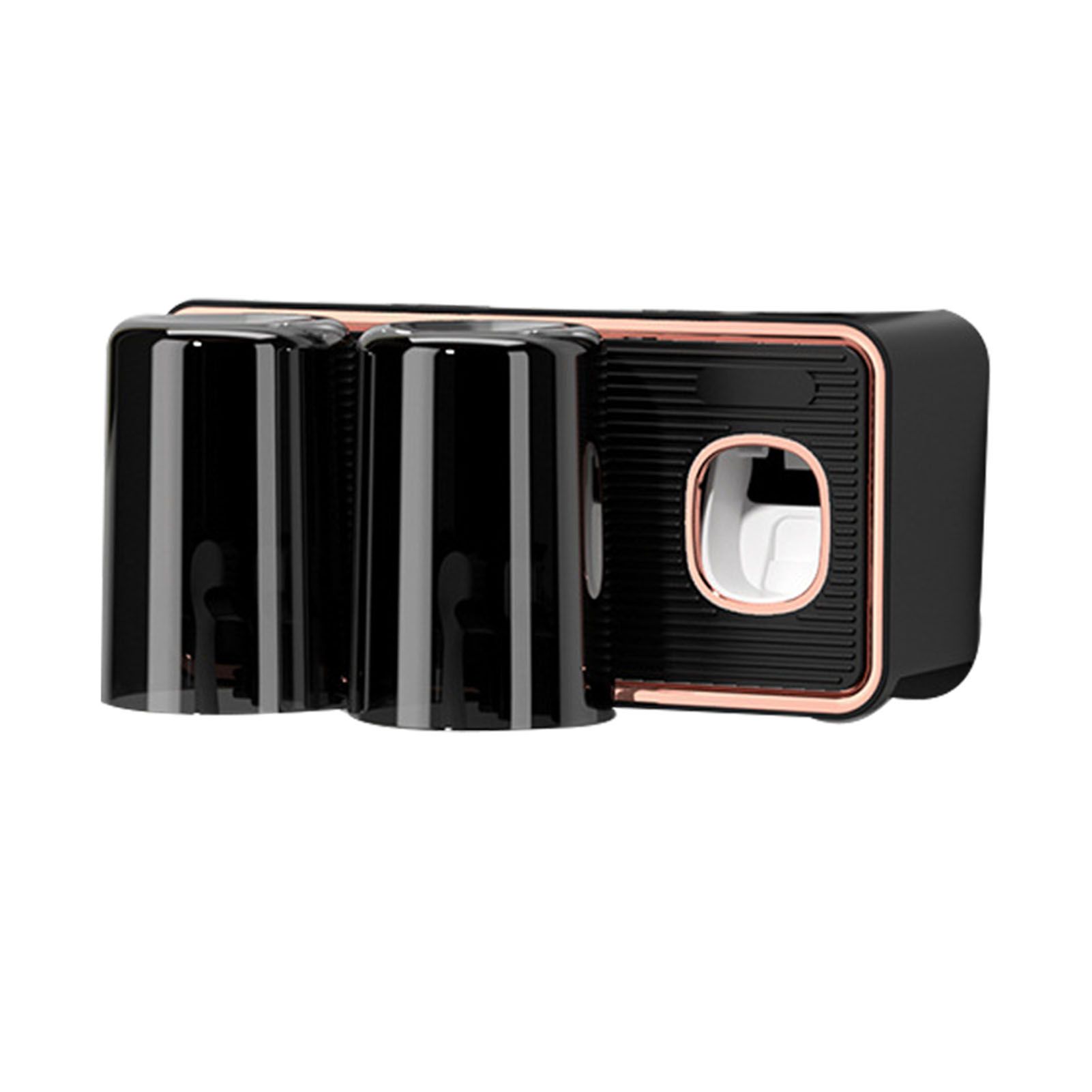 Toothbrush Shelf Drilling Free Toothbrush Holder Rack with Automatic Toothpaste Dispenser Black - Image 1