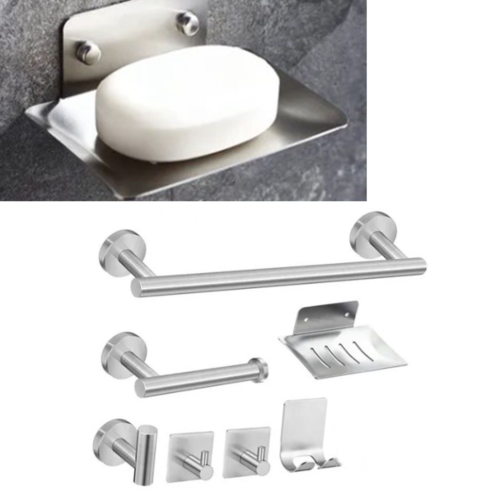 Bathroom Hardware Accessories Kit 7 Piece Towel Rack Tissue Holder Coat Hook Razor Hook Soap Tray Multifunction Hook Set - Image 6