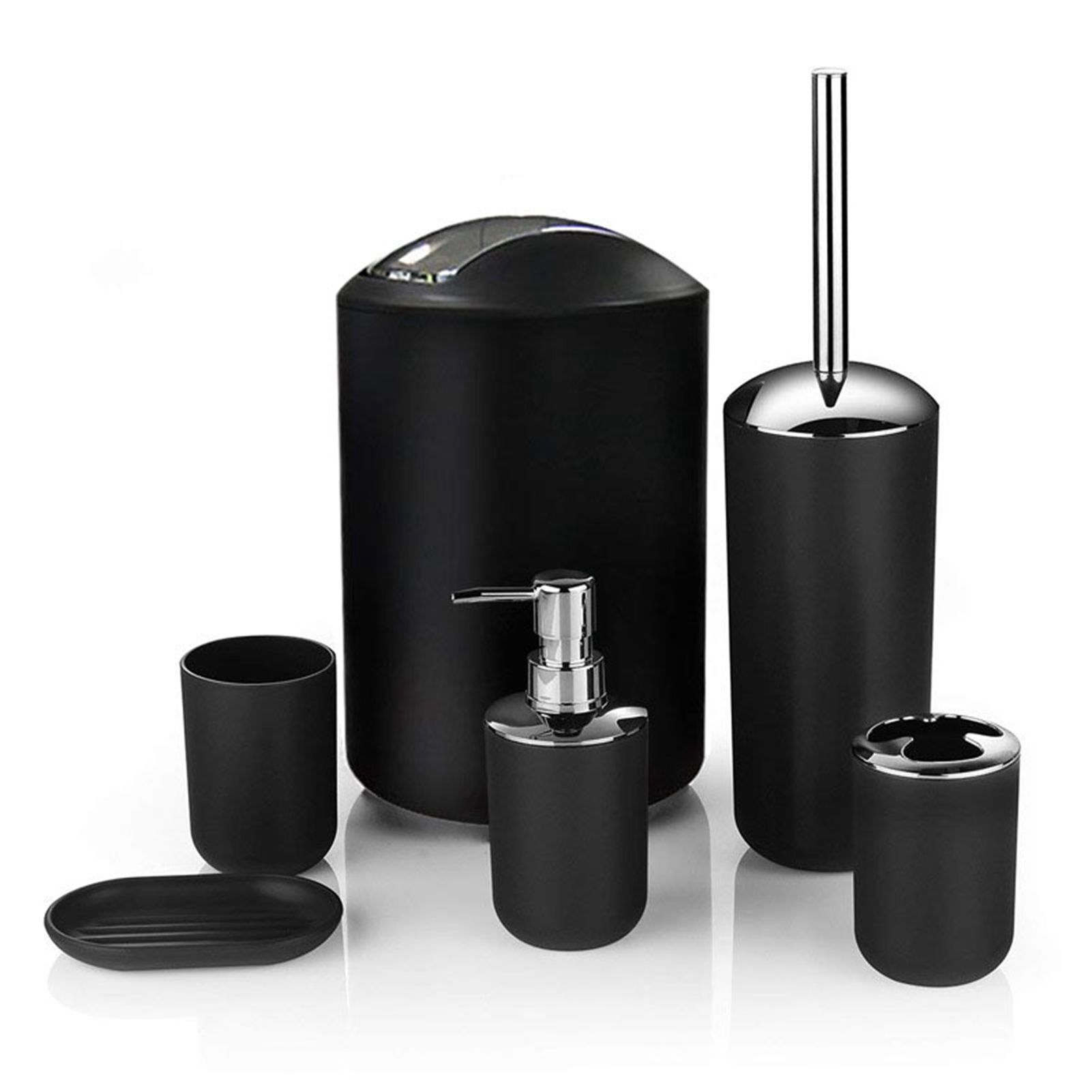 Trash Can Toothbrush Holder Set Toilet Brush Soap Box Lotion Dispenser Black Hotel Bathroom Accessories - Image 1