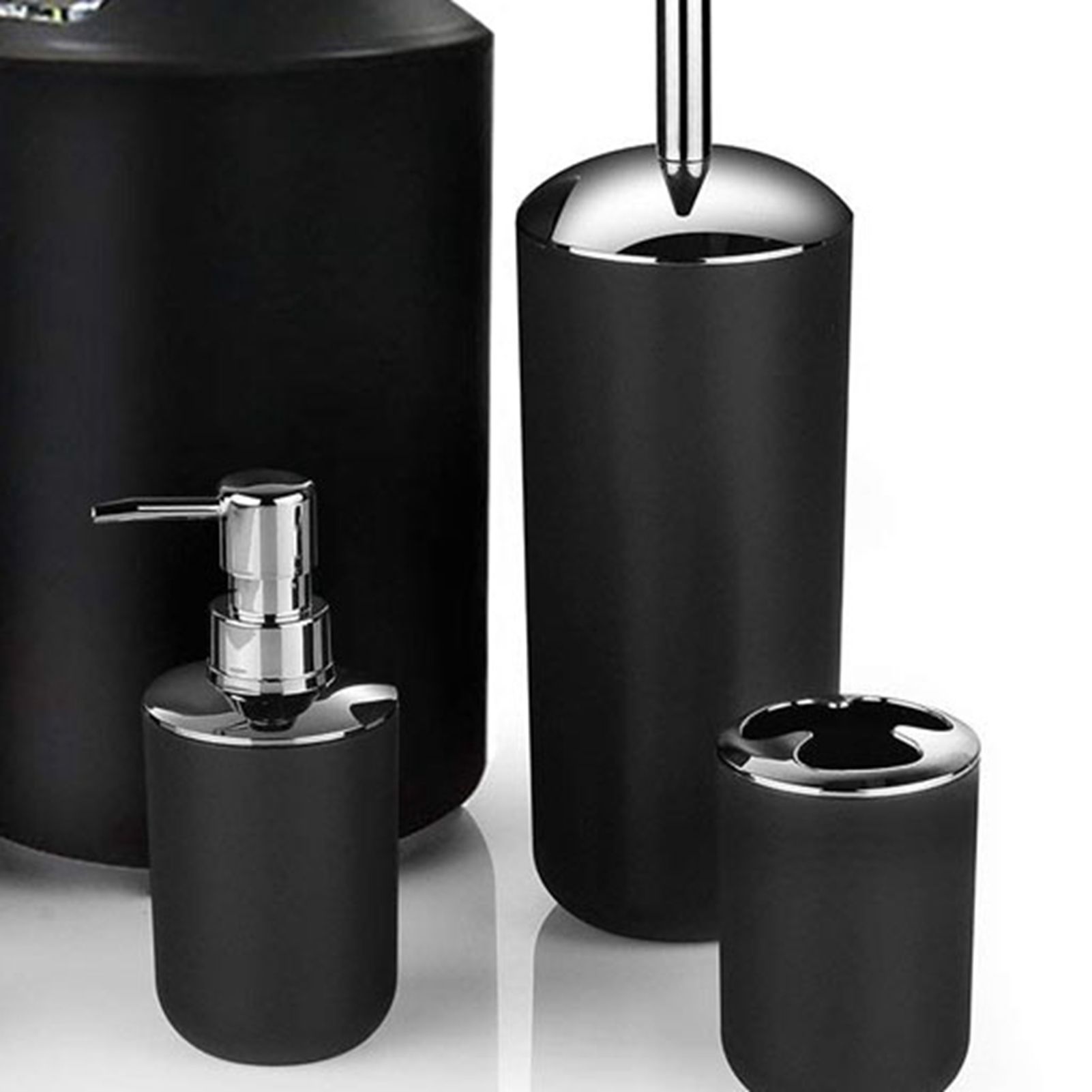 Trash Can Toothbrush Holder Set Toilet Brush Soap Box Lotion Dispenser Black Hotel Bathroom Accessories - Image 2
