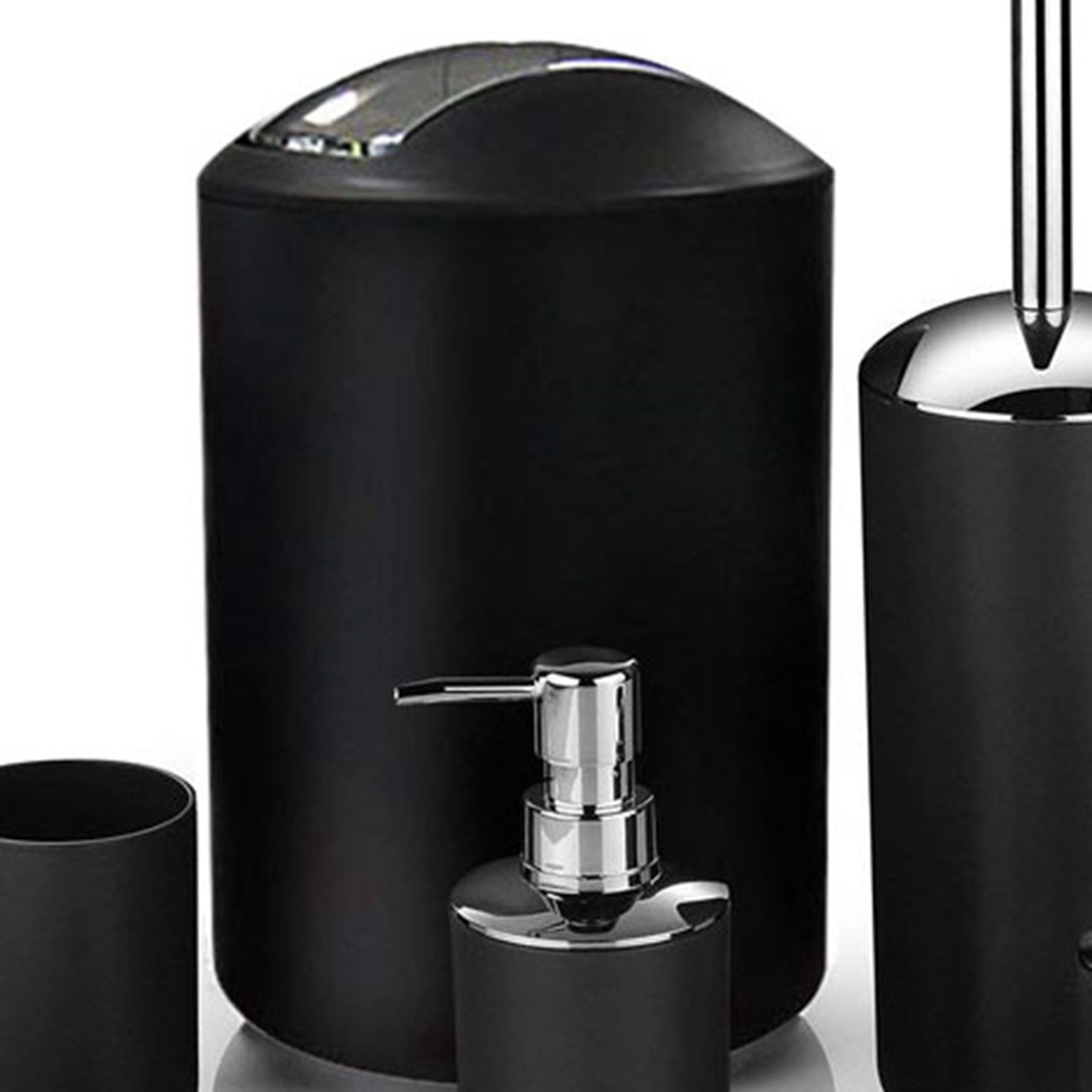 Trash Can Toothbrush Holder Set Toilet Brush Soap Box Lotion Dispenser Black Hotel Bathroom Accessories - Image 7