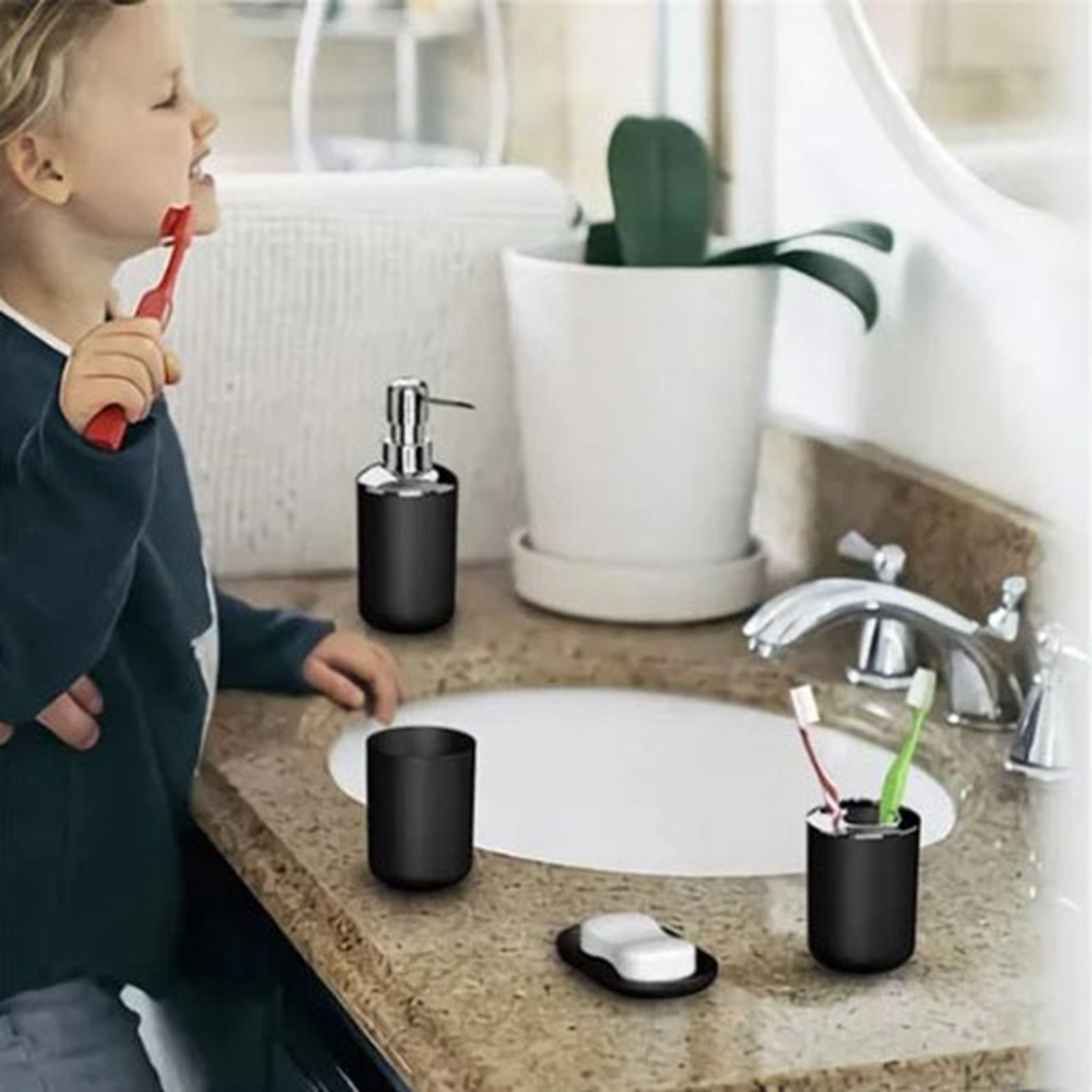 Trash Can Toothbrush Holder Set Toilet Brush Soap Box Lotion Dispenser Black Hotel Bathroom Accessories - Image 8
