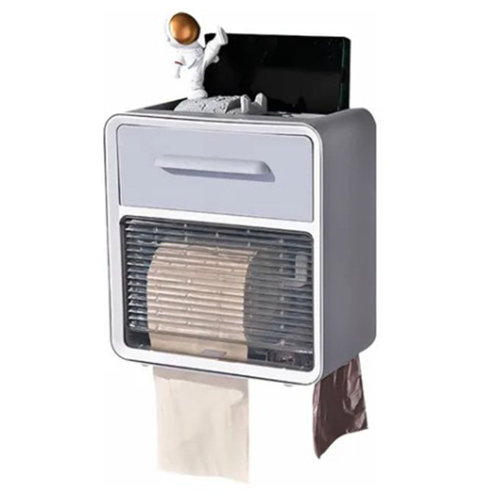Toilet Paper Holder Wall Mount Waterproof Storage Box PP with Drawer for Bathroom Grey - Image 2