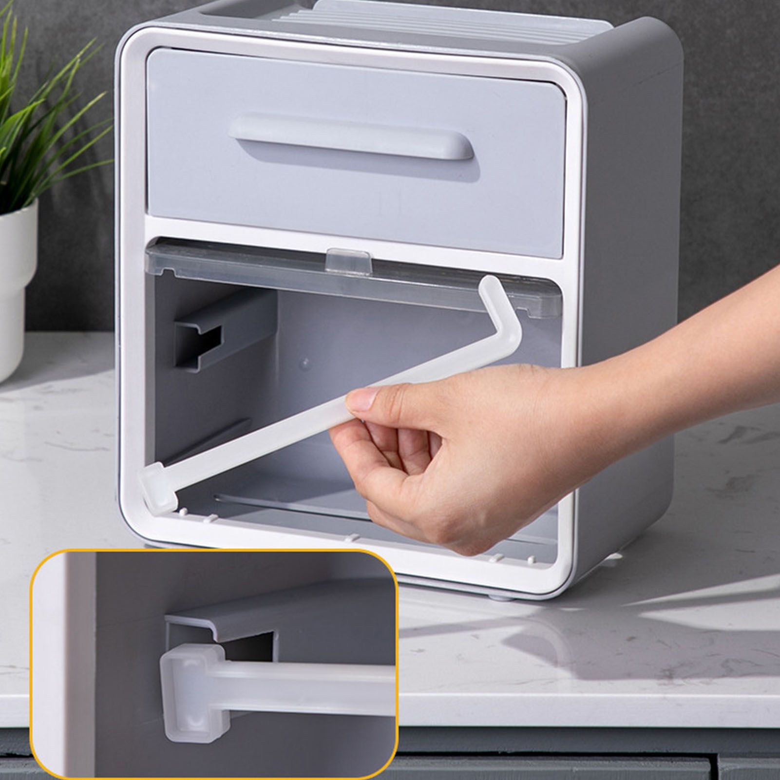 Toilet Paper Holder Wall Mount Waterproof Storage Box PP with Drawer for Bathroom Grey - Image 6