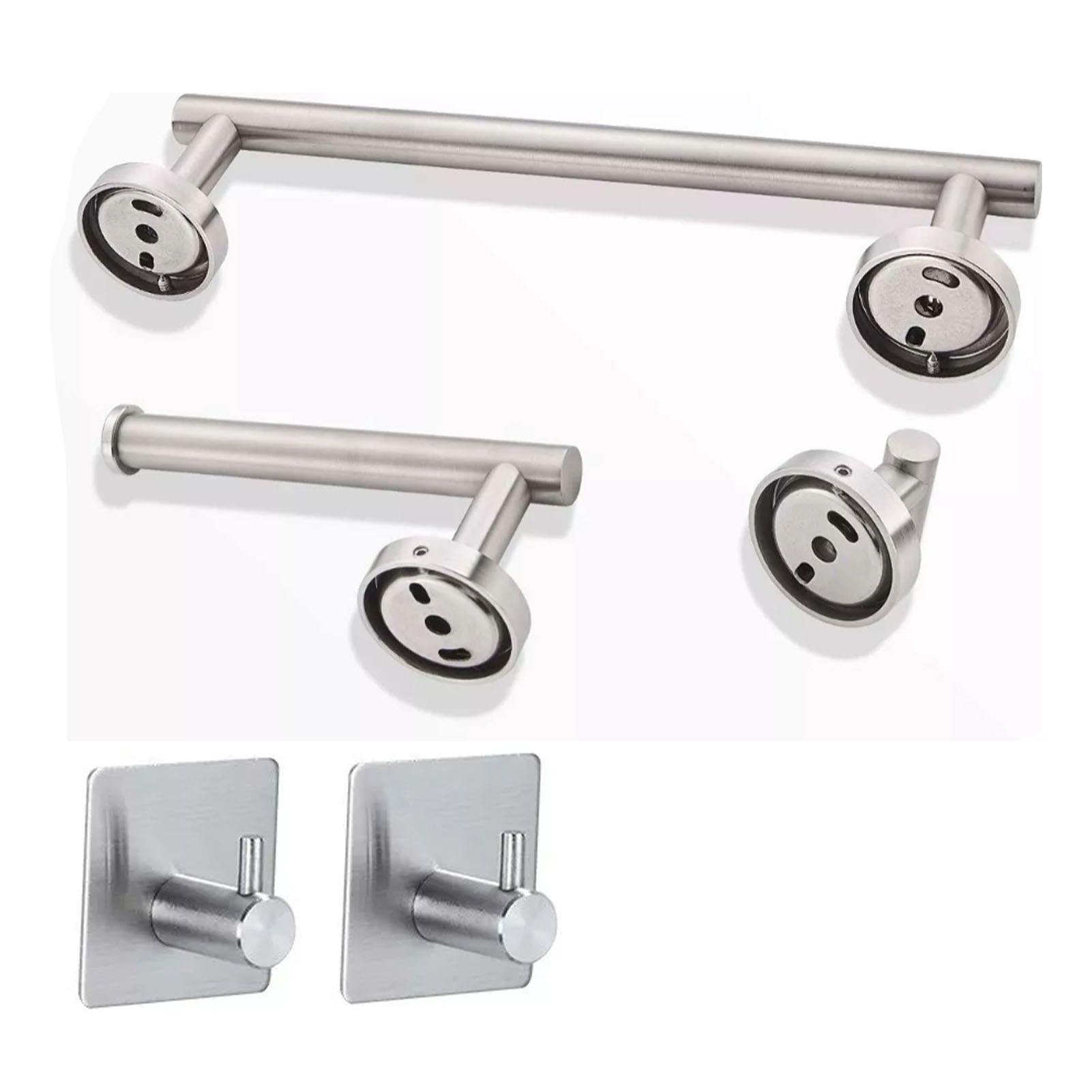 5 Pieces Bathroom Hardware Accessories Set Towel Rack Paper Holder Hook Adhesive Hook Multifunction Bathroom Set Silver - Image 2