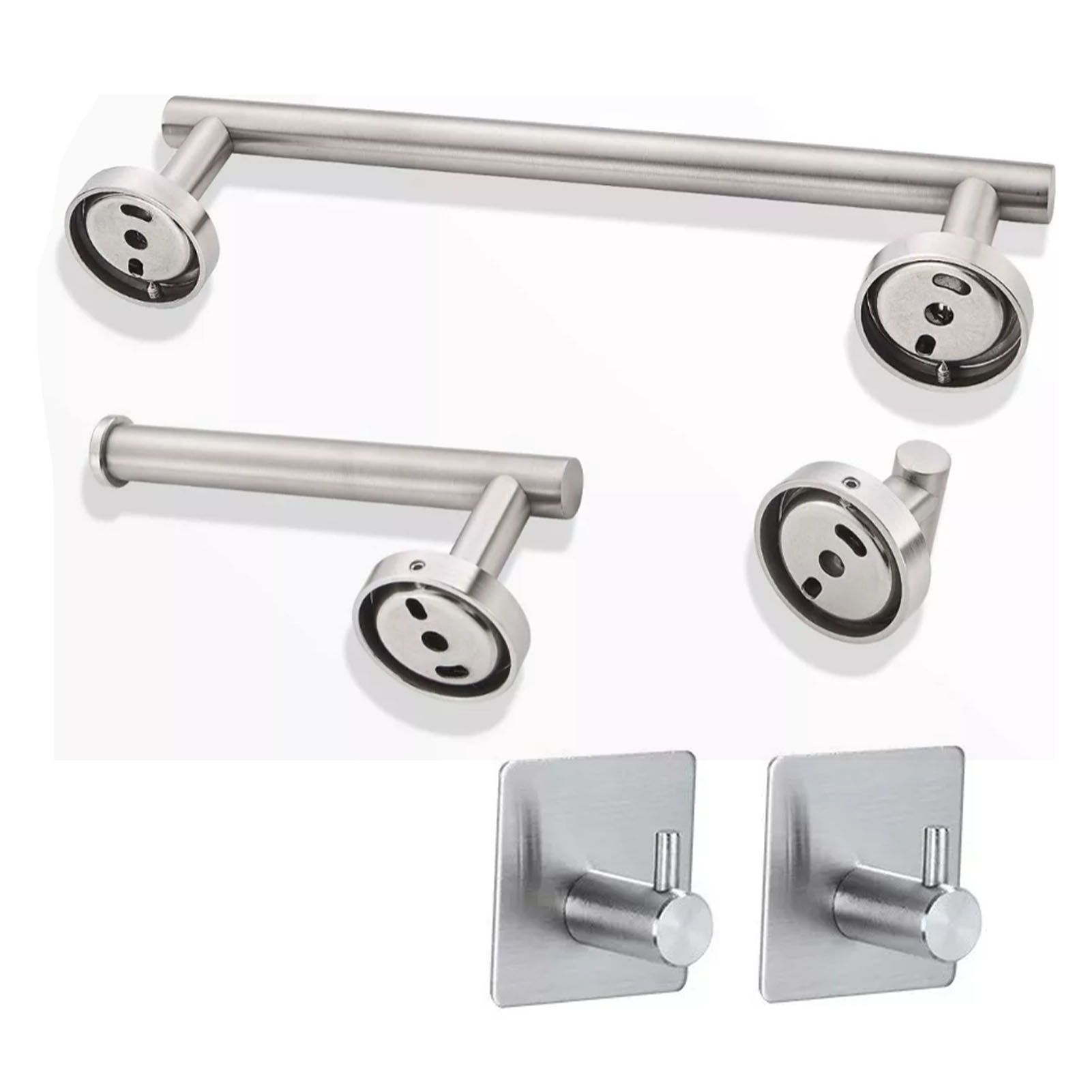 5 Pieces Bathroom Hardware Accessories Set Towel Rack Paper Holder Hook Adhesive Hook Multifunction Bathroom Set Silver - Image 4