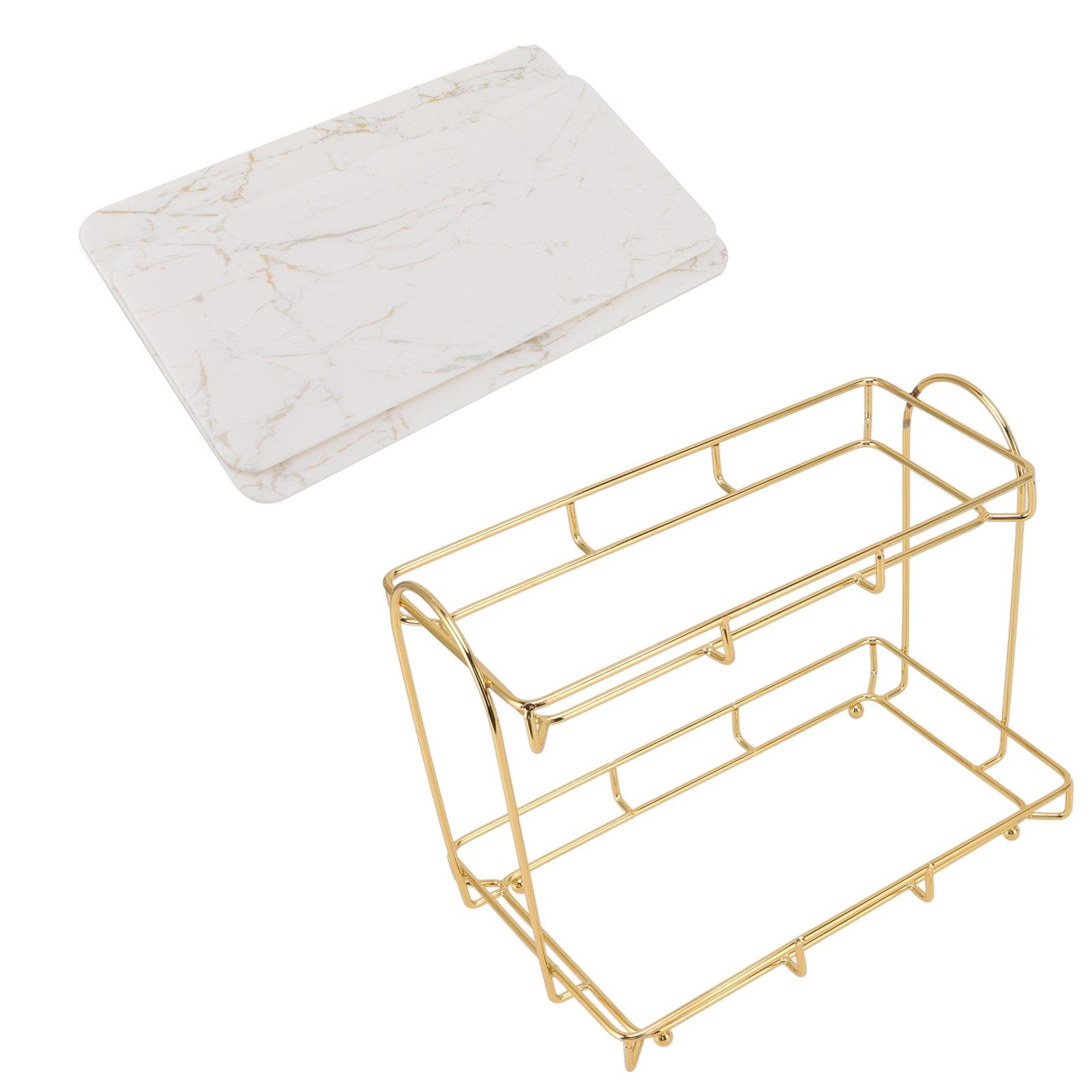 Bathroom Storage Rack Gold White 2 Tier Makeup Shelf Humanized Structure Anti Slip Counter Organizer S - Image 4
