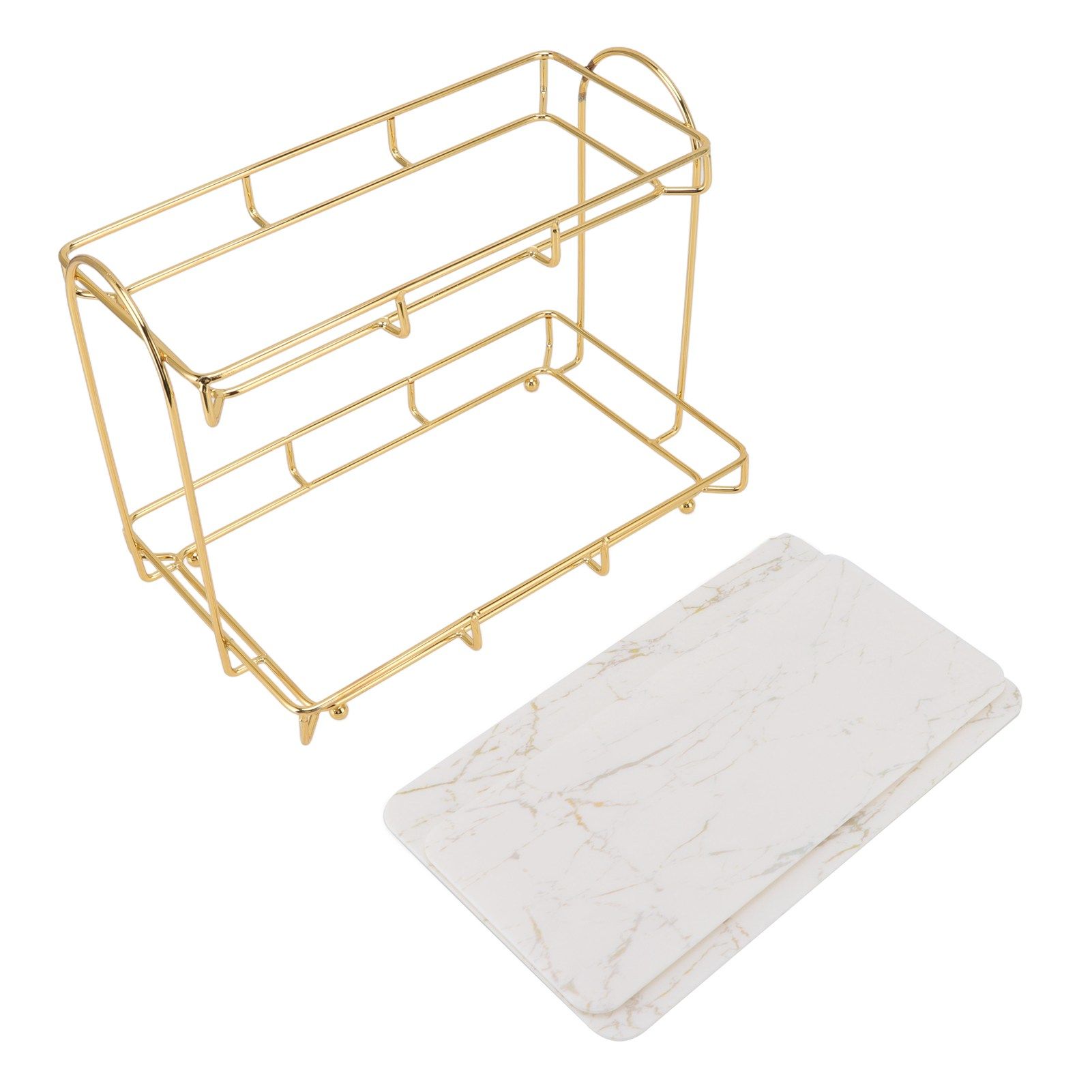 Bathroom Storage Rack Gold White 2 Tier Makeup Shelf Humanized Structure Anti Slip Counter Organizer S - Image 8