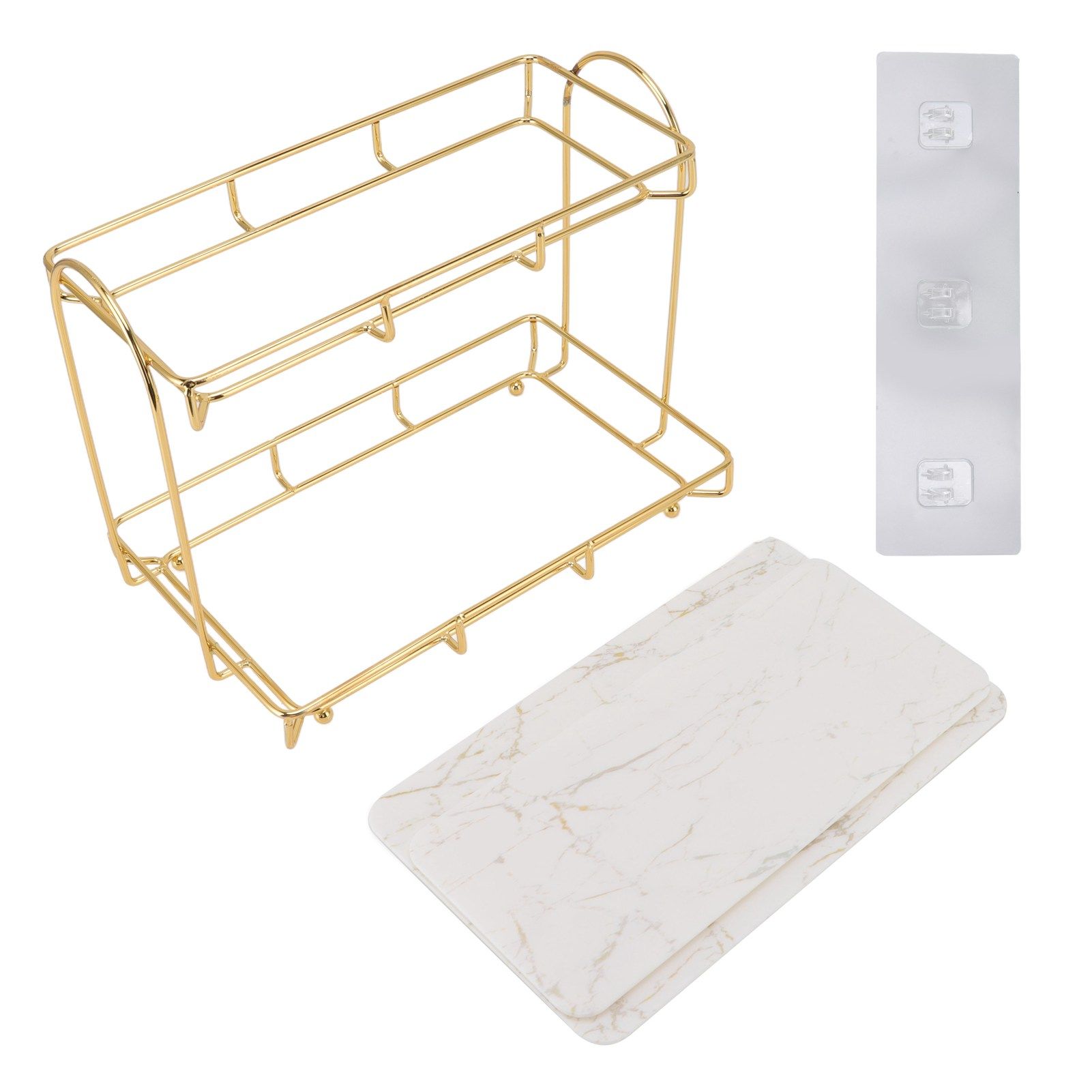 Bathroom Storage Rack Gold White 2 Tier Makeup Shelf Humanized Structure Anti Slip Counter Organizer L - Image 1
