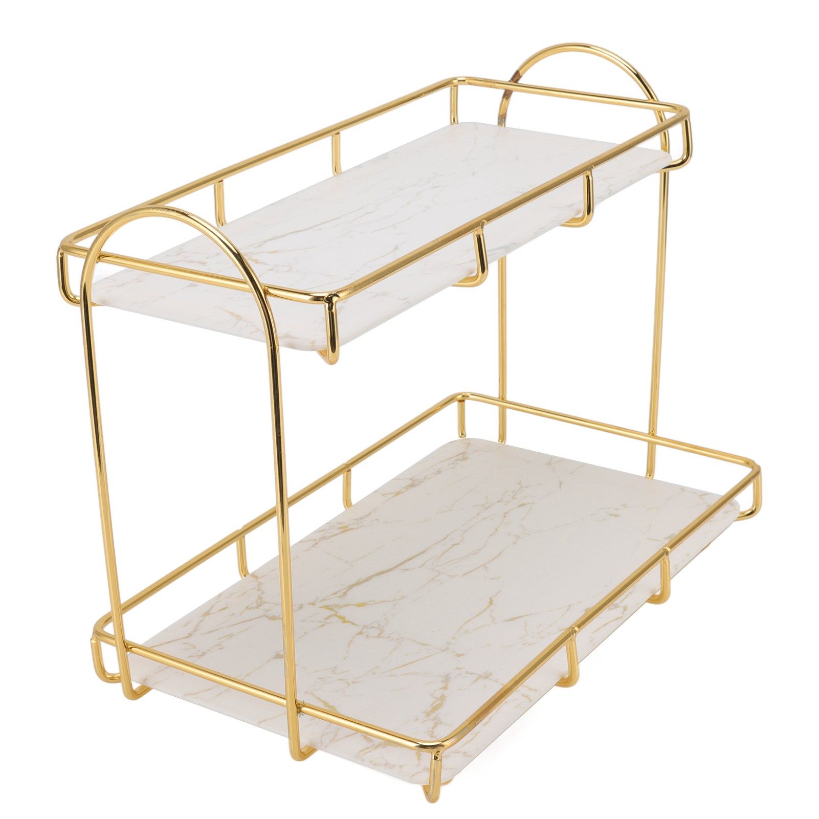 Bathroom Storage Rack Gold White 2 Tier Makeup Shelf Humanized Structure Anti Slip Counter Organizer L - Image 2