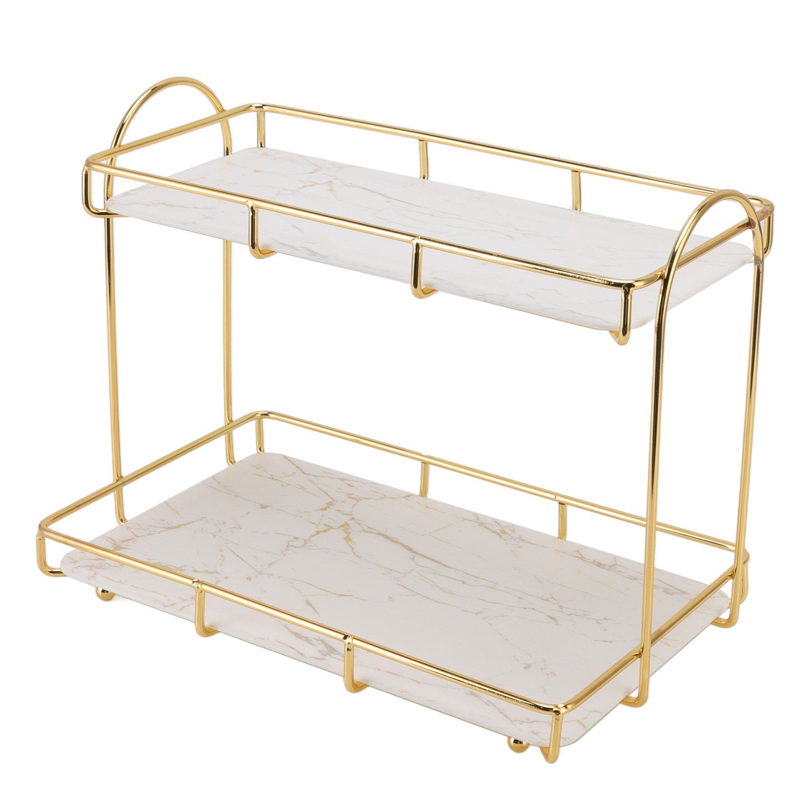 Bathroom Storage Rack Gold White 2 Tier Makeup Shelf Humanized Structure Anti Slip Counter Organizer L - Image 3