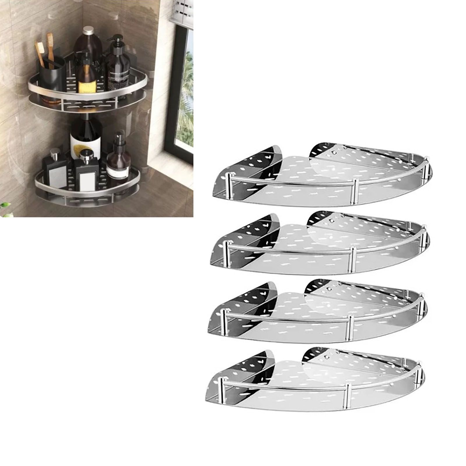 4 Pcs Corner Shower Shelf Stainless Steel Strong Load Bearing Space Saving Wall Mounted Bathroom Rack - Image 5