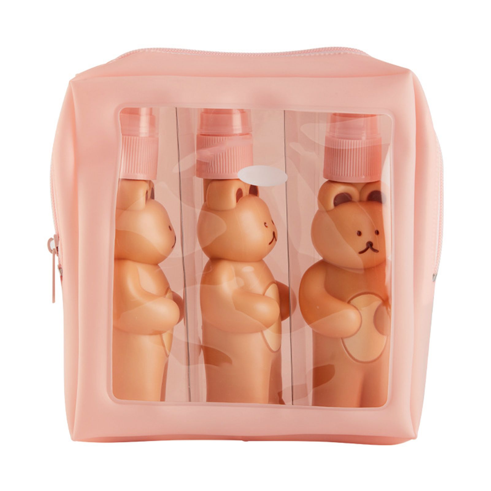 Travel Bottles Kit Cute Bear Look Delicate Easy Press Empty Spray Bottle with Waterproof Storage Bag for Business Trips 2 Press Bottle 1 Spray Bottle Free Size - Image 1