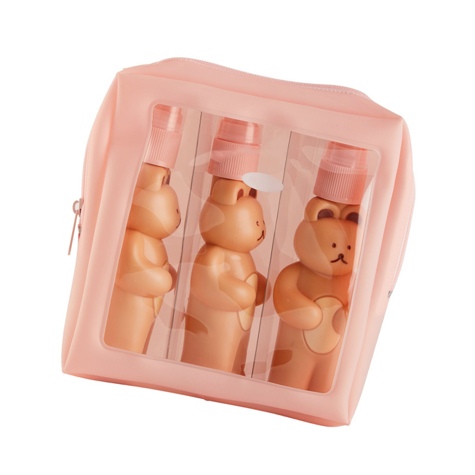 Travel Bottles Kit Cute Bear Look Delicate Easy Press Empty Spray Bottle with Waterproof Storage Bag for Business Trips 2 Press Bottle 1 Spray Bottle Free Size - Image 2