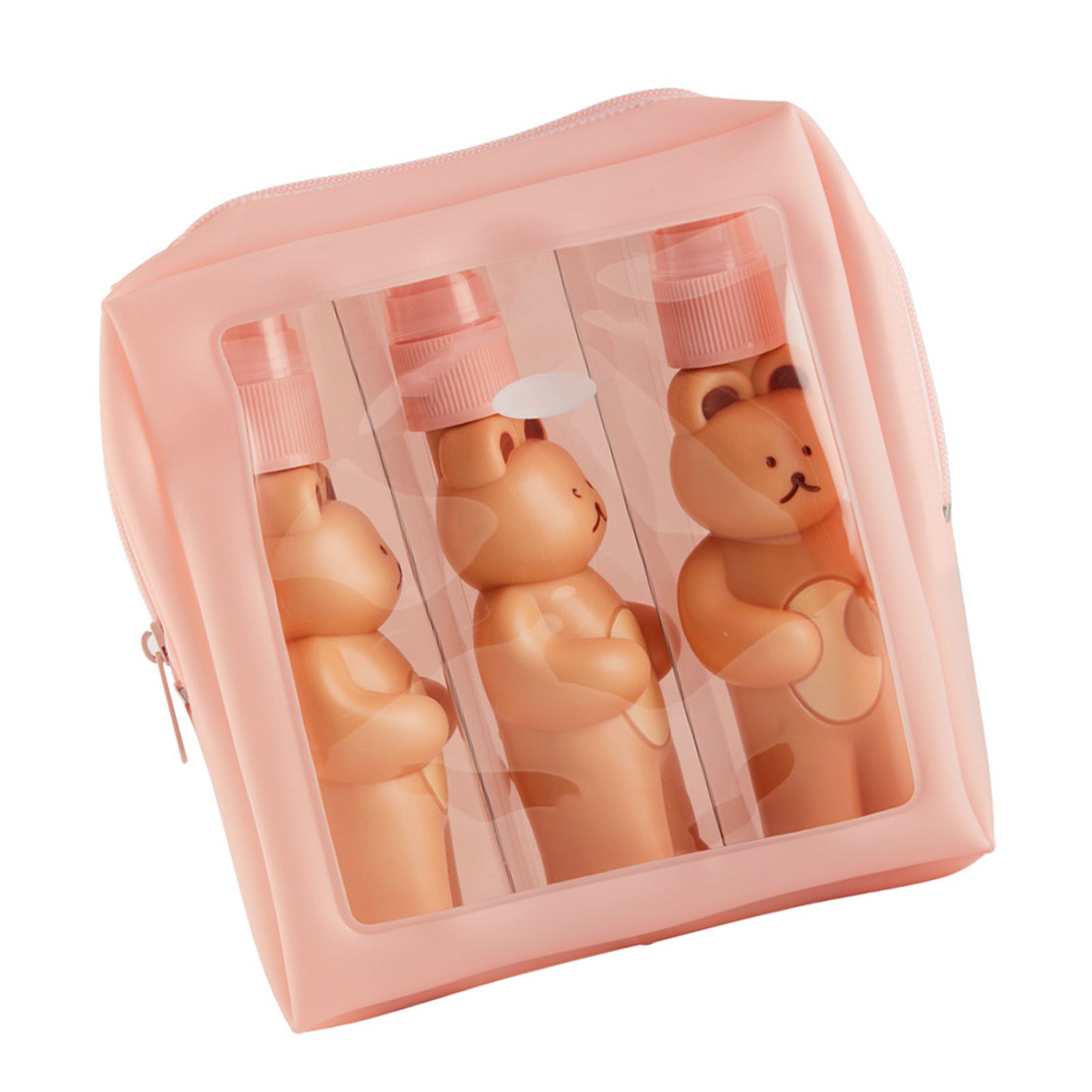 Travel Bottles Kit Cute Bear Look Delicate Easy Press Empty Spray Bottle with Waterproof Storage Bag for Business Trips 2 Press Bottle 1 Spray Bottle Free Size - Image 3