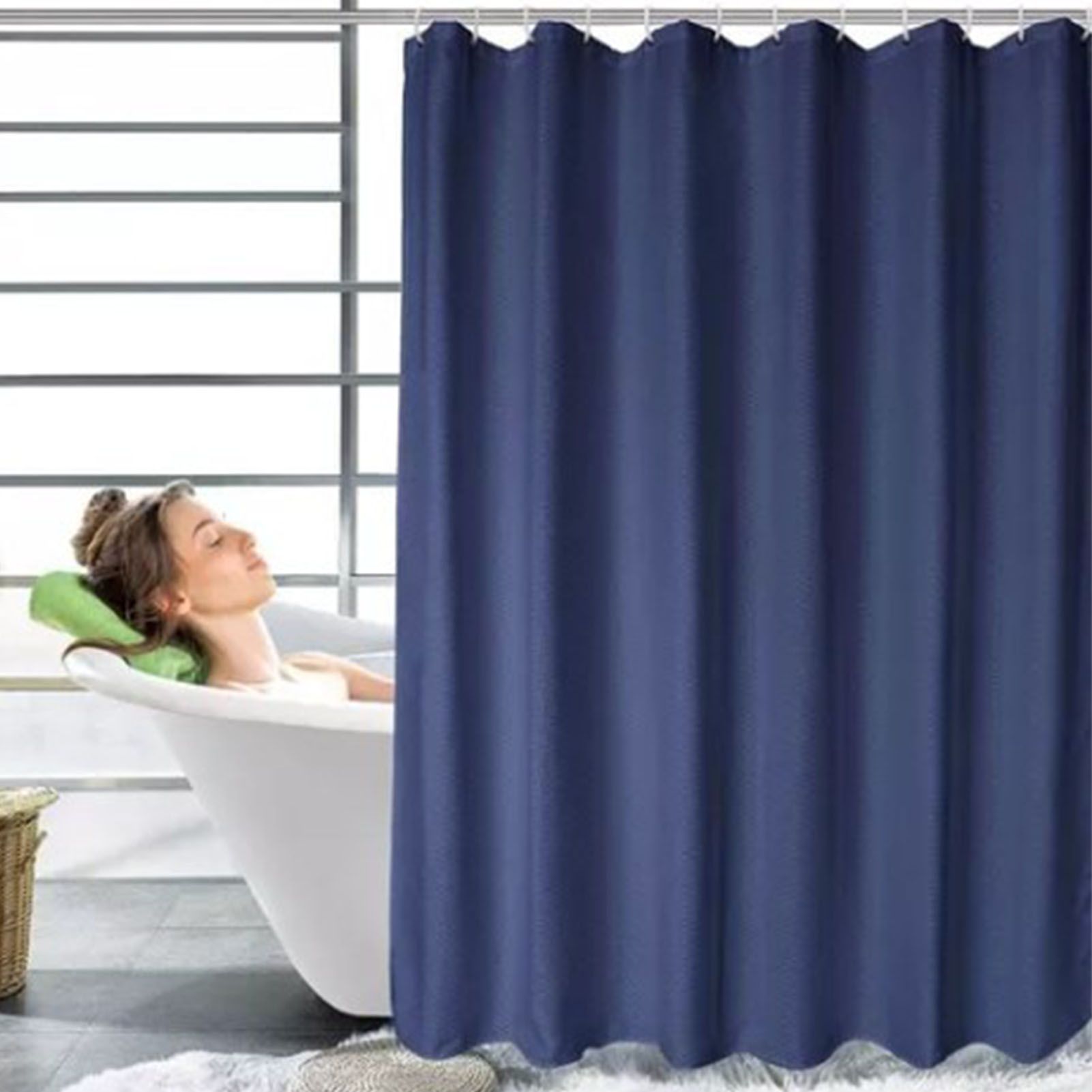Waterproof Shower Curtain with Hooks Modern Thicken Polyester Shower Curtain for Home Hotel Bathroom Dark Blue - Image 5