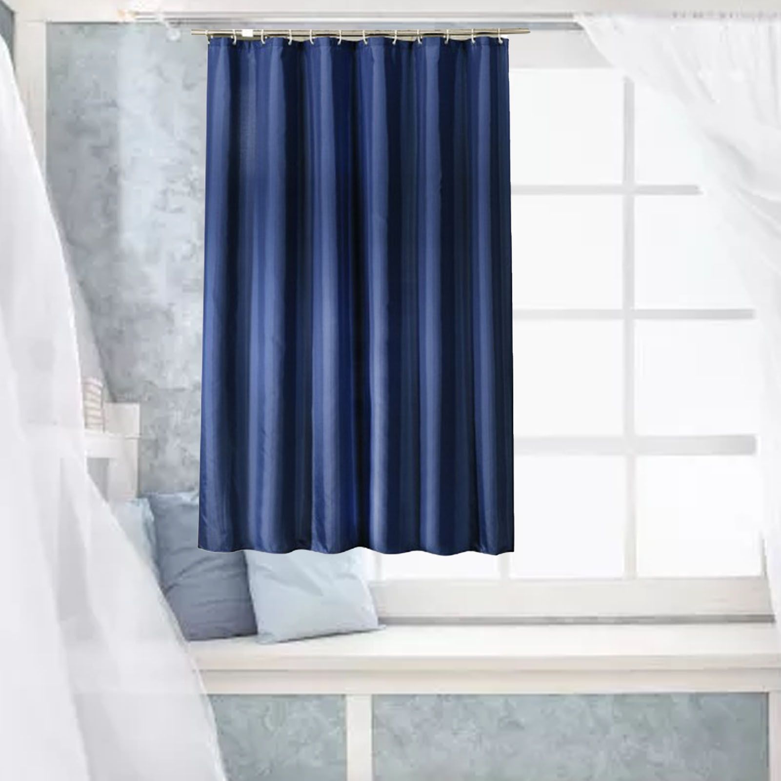 Waterproof Shower Curtain with Hooks Modern Thicken Polyester Shower Curtain for Home Hotel Bathroom Dark Blue - Image 6