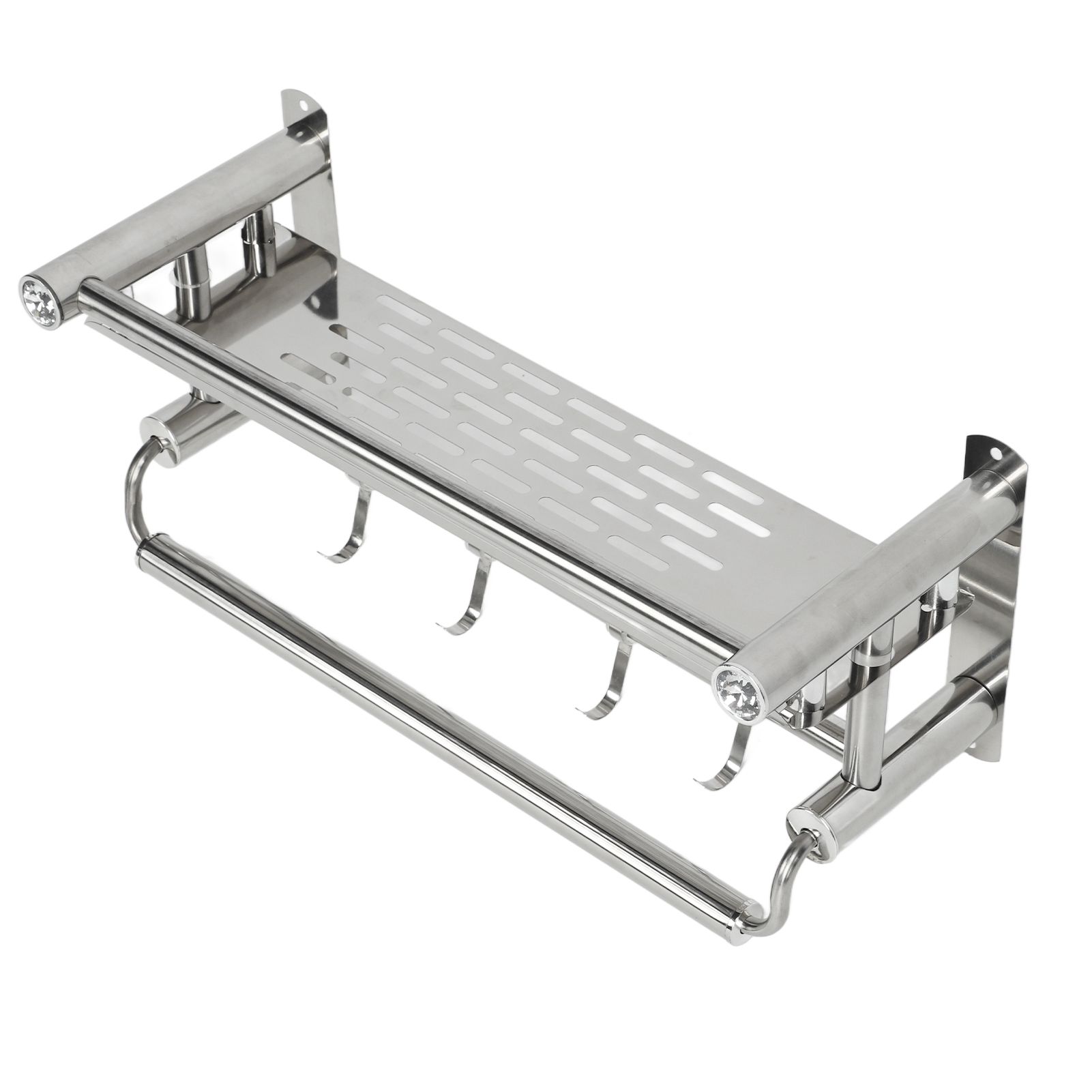 15.7in Bathroom Shelf Wall Mounted 201 Stainless Steel Waterproof Corrosion Prevention Towel Rack with Hooks for Shower - Image 2